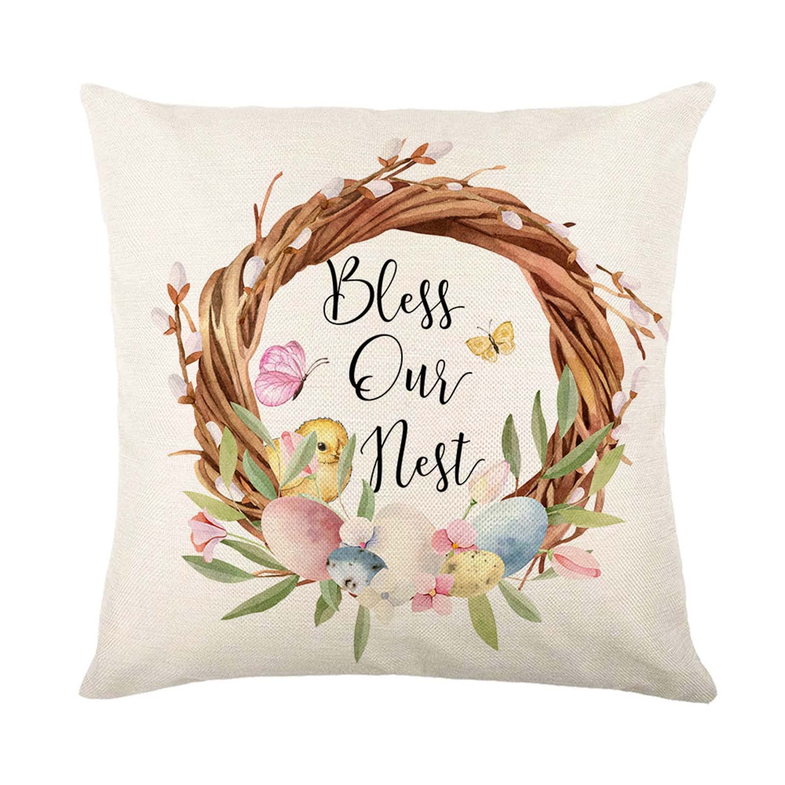 Easter Bunny Watercolor Linen Pillow Cover - 18x18 Inch Decorative Cushion Case for Spring Home Decor, Living Room, Bedroom, Sofa & Seasonal Holiday Styling