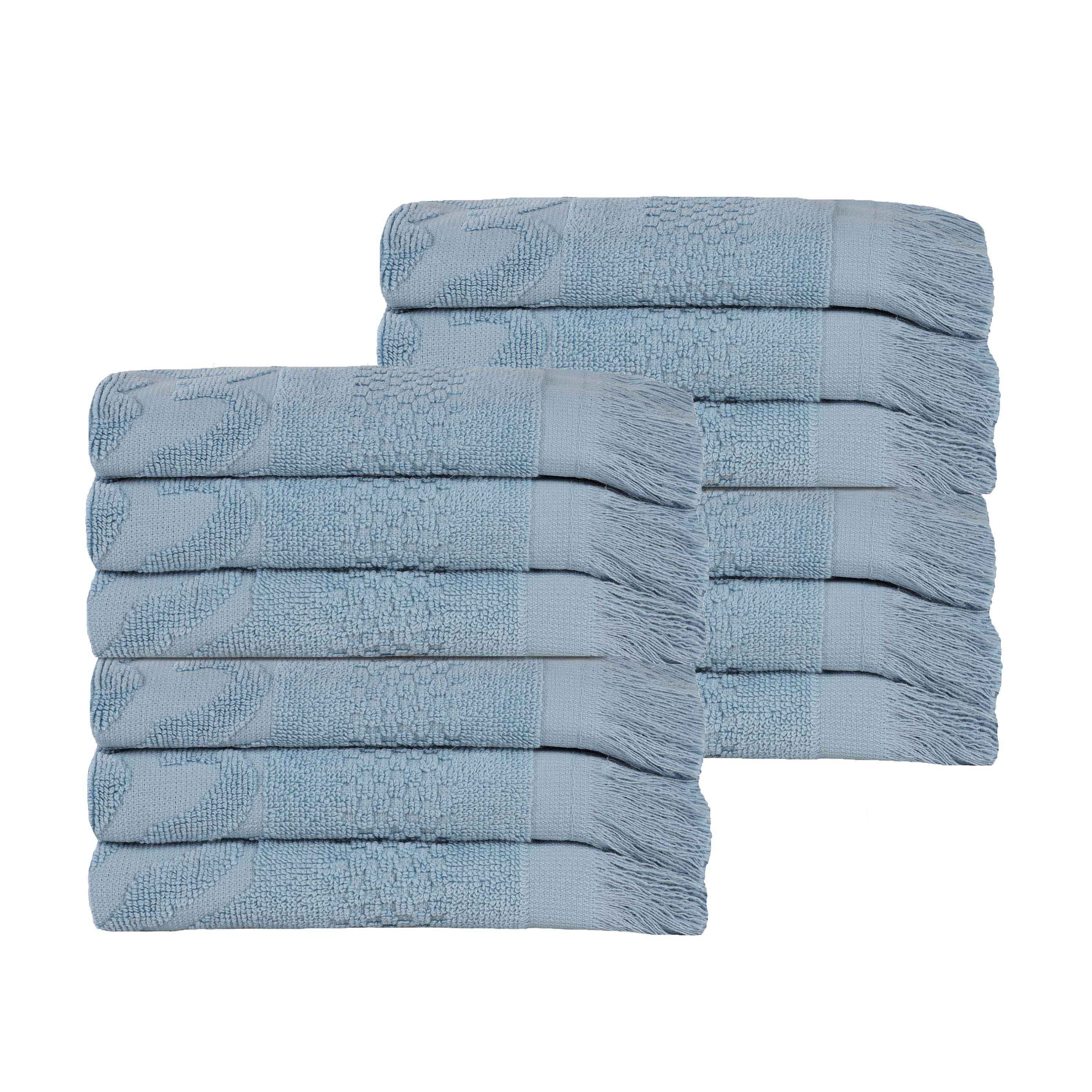 Premium Rolla Cotton Geometric Jacquard Plush Face Towel Washcloth Set - 12 Pack | Soft & Absorbent Bath Towels for Spa, Baby Care & Gentle Facial Cleansing