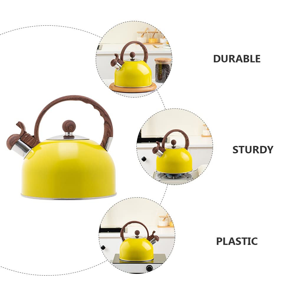 DOITOOL 2.5L Stainless Steel Whistling Tea Kettle - Modern Stovetop Whistling Teapot with Loud Whistle & Ergonomic Handle - Yellow Coffee Kettle for Tea Brewing, Coffee Making & Hot Water Boiling - Perfect for Home, Office & Camping Use