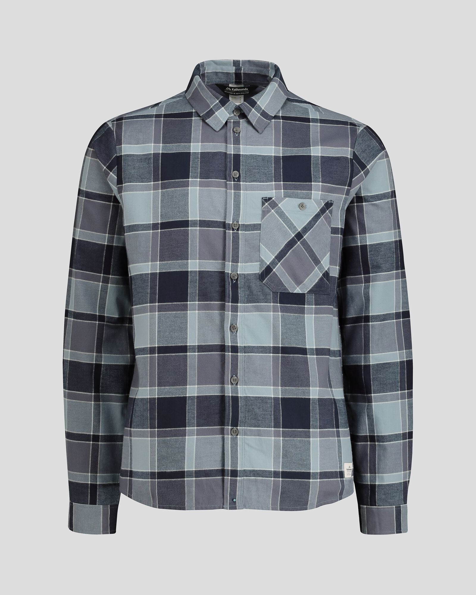 Men's Fyfe Flannel Shirt - Mid Navy Plaid Checkered Long Sleeve Button Down Shirt for Casual Wear & Outdoor Activities