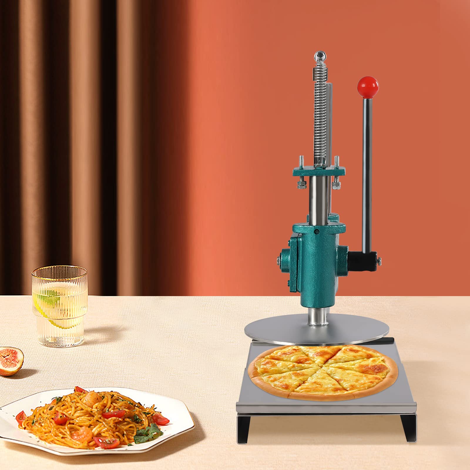 Stainless Steel Manual Pizza Dough Press Machine - 9.5 Inch (24cm) Adjustable Dough Sheeter for Soft Rolls, Pastry & Pasta - Commercial Grade Pizza Express Dough Presser for Restaurants, Bakeries & Home Kitchens