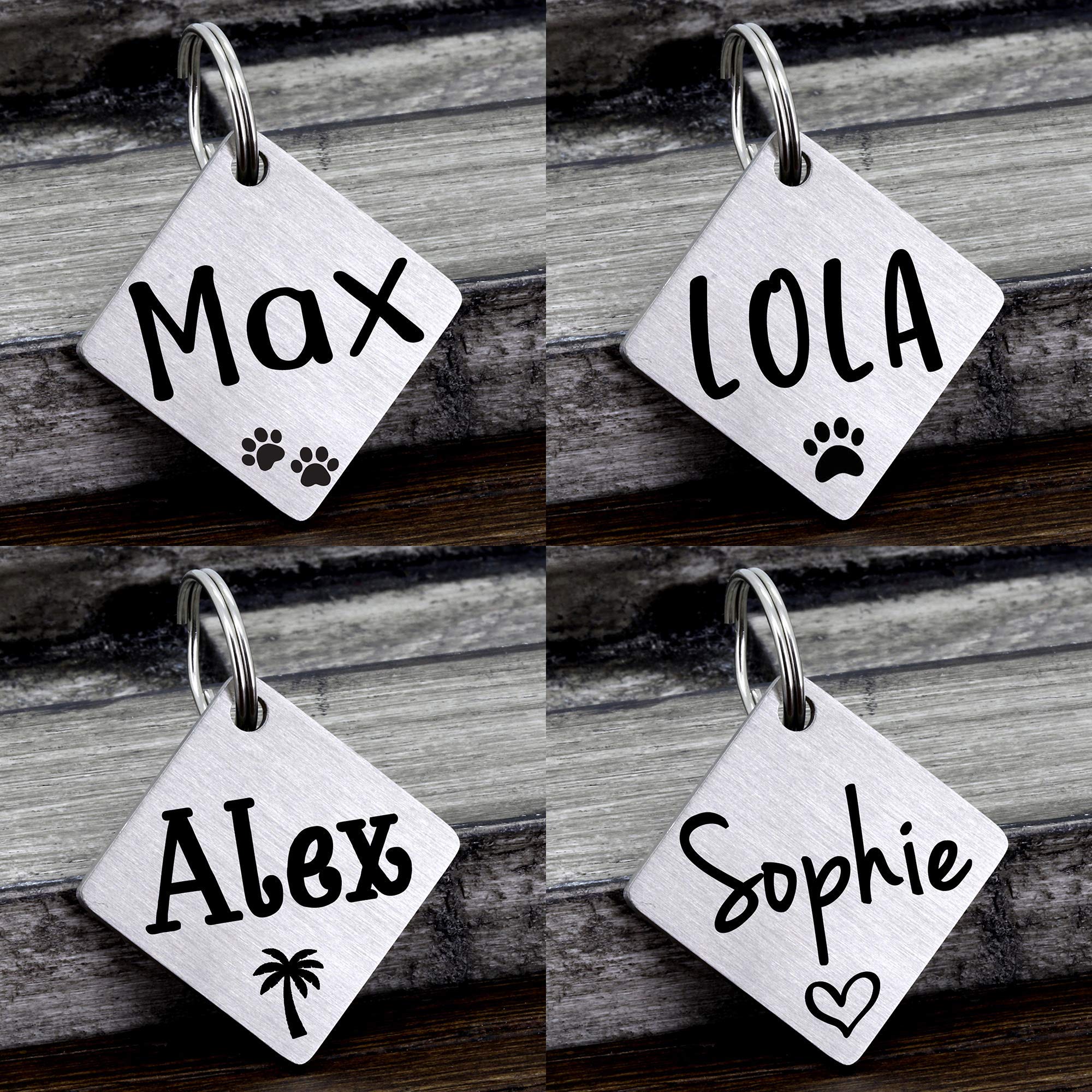 Custom Engraved Stainless Steel Dog ID Tag - Personalized Pet Name Tag with Diamond Design for Small Medium Large Dogs - Durable Brushed Silver Metal Collar Tag for Daily Walks, Travel & Safety Identification
