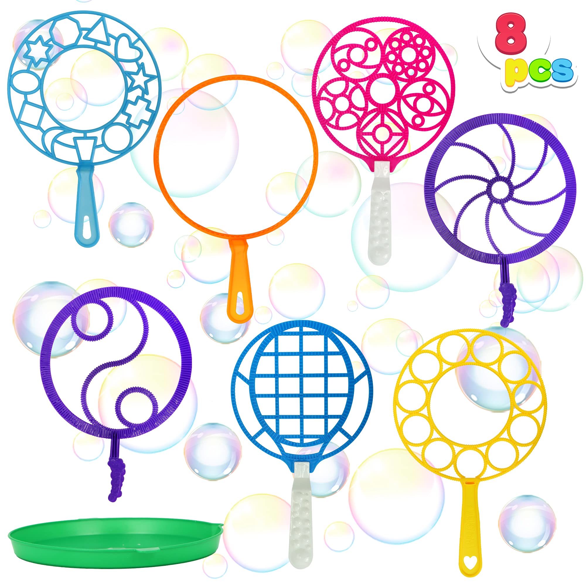 JOYIN 8-Piece Giant Bubble Wands Set with Tray | Large Bubble Blowing Toys for Kids & Adults | Outdoor Summer Party Favors, Birthday Gifts, Backyard Fun | Bulk Bubbles Activity for All Ages