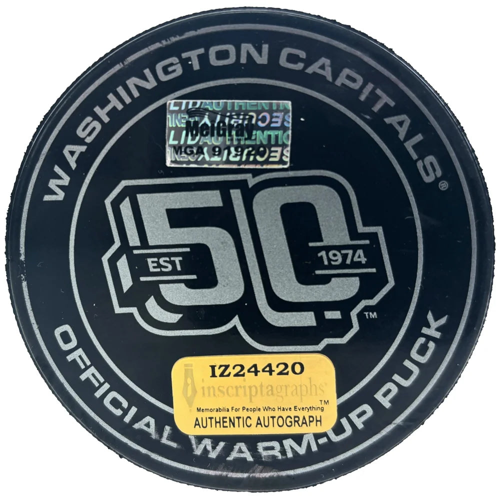 Logan Thompson Autographed Washington Capitals Game-Used Puck - First NHL Win Debut - Collectible Hockey Memorabilia for Fans & Sports Enthusiasts - Perfect for Display, Gifts, and Sports Collections
