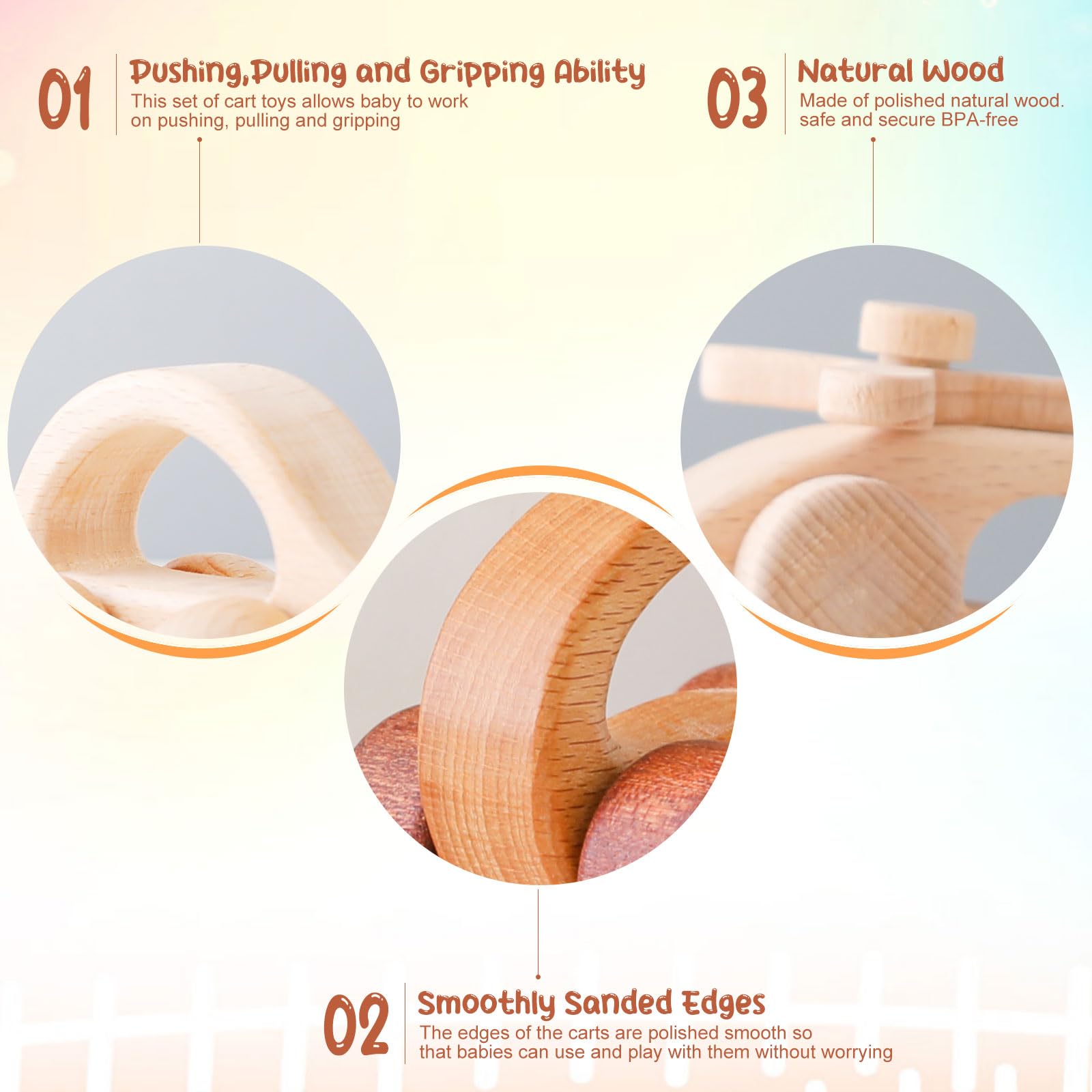 Montessori Wooden Push and Pull Toy Car for Toddlers - 2 Pack Baby Grip Toys, Educational Wooden Car Toys for Boys & Girls - Perfect for Early Learning, Motor Skills Development & Playtime Fun