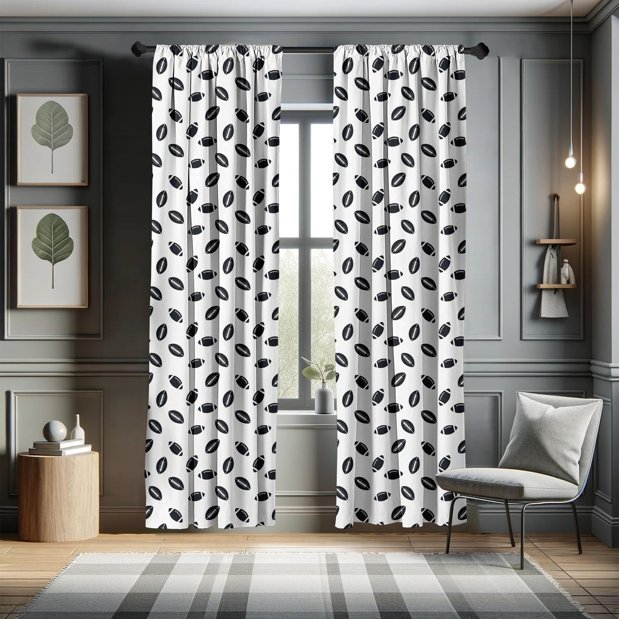 Ambesonne Black & White American Football Window Curtains Set of 2 - 28