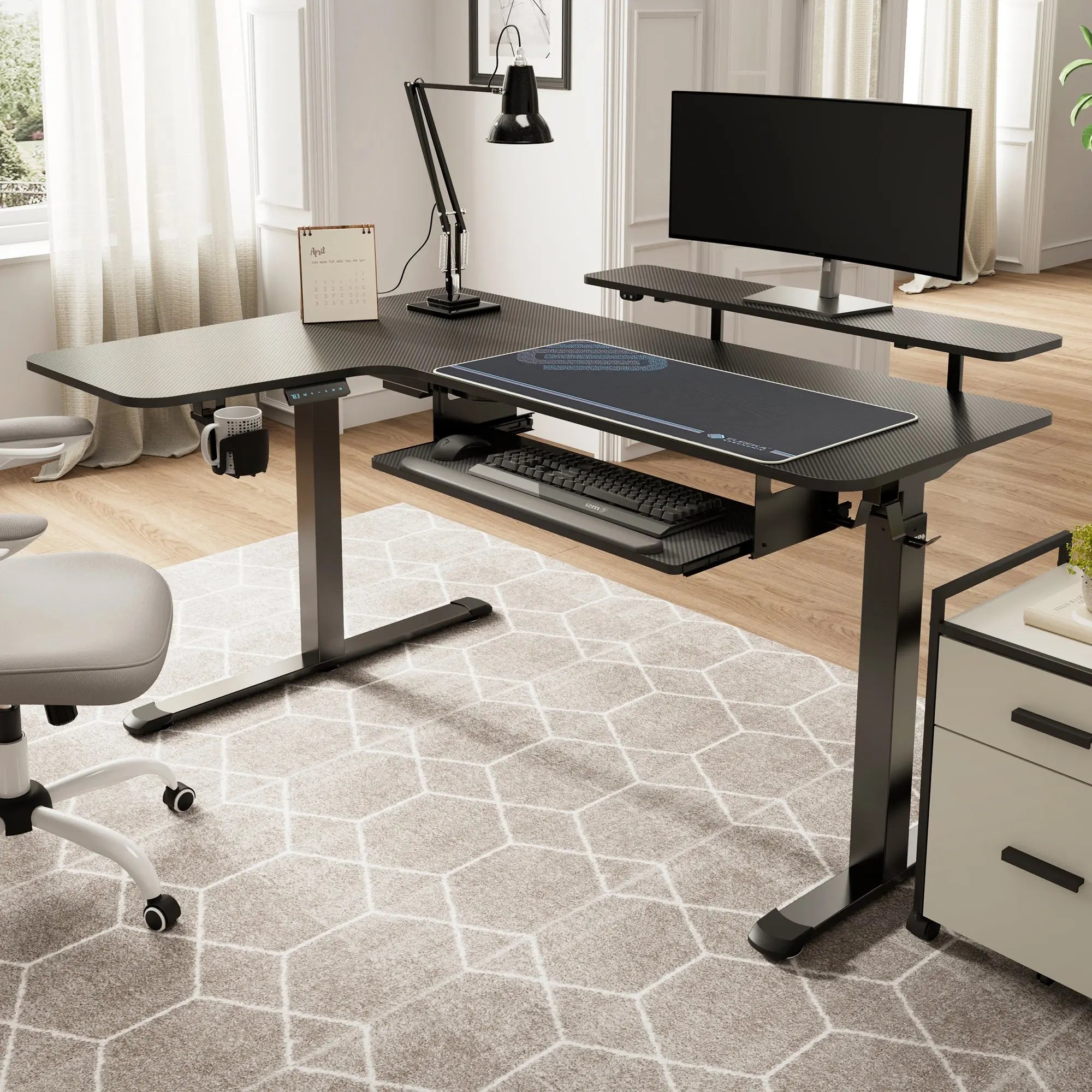 Ergonomic L-Shaped Standing Desk with Accessories Set (60x23 Inches) - Perfect for Home Office & Workspace Setup