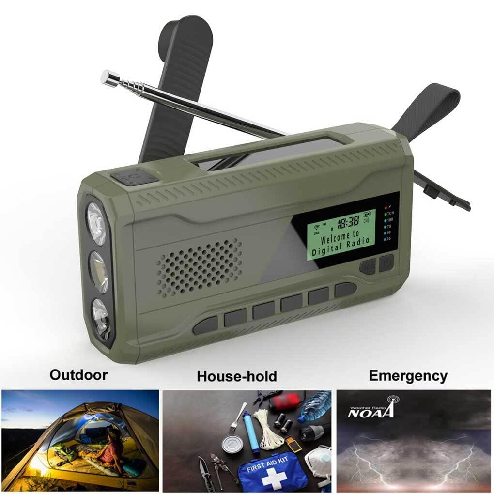 Budiniao Solar Emergency Radio - Hand Crank Power Bank, LCD Display, Weather Alert, Phone Charger & Flashlight for Outdoor Camping, Hiking & Emergency Preparedness