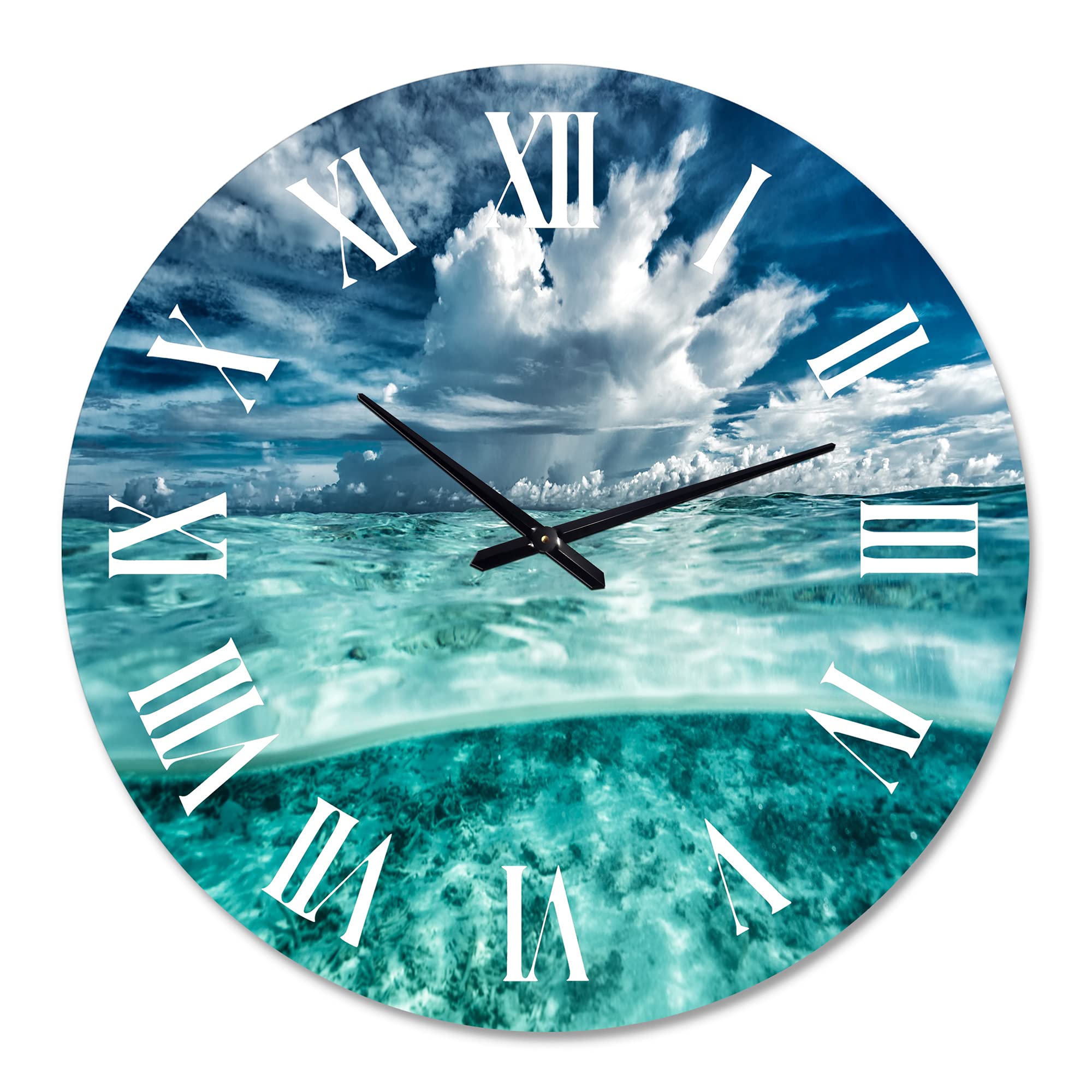 Large Nautical & Coastal Wall Clock - Amazing Underwater Seascape with Clouds - Perfect for Kitchen, Living Room & Beach House Decor | Durable Home & Office Wall Art