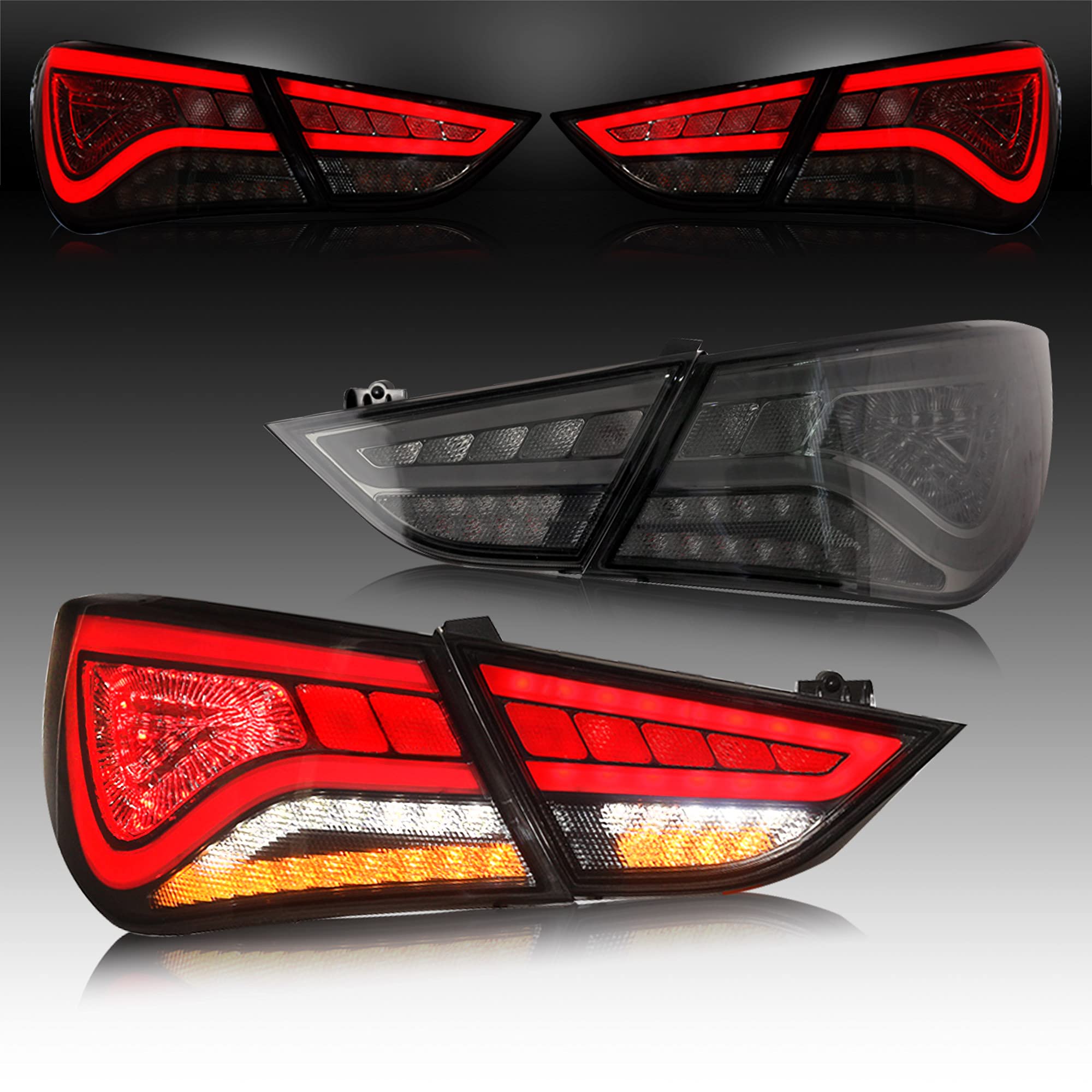 VLAND LED Smoked Taillights for Hyundai Sonata 6th Gen 2011-2014 - Dynamic Running Lights, Sequential Turn Signals, Brake & Reverse Lights - Complete Tail Light Set for Night Driving & Enhanced Safety