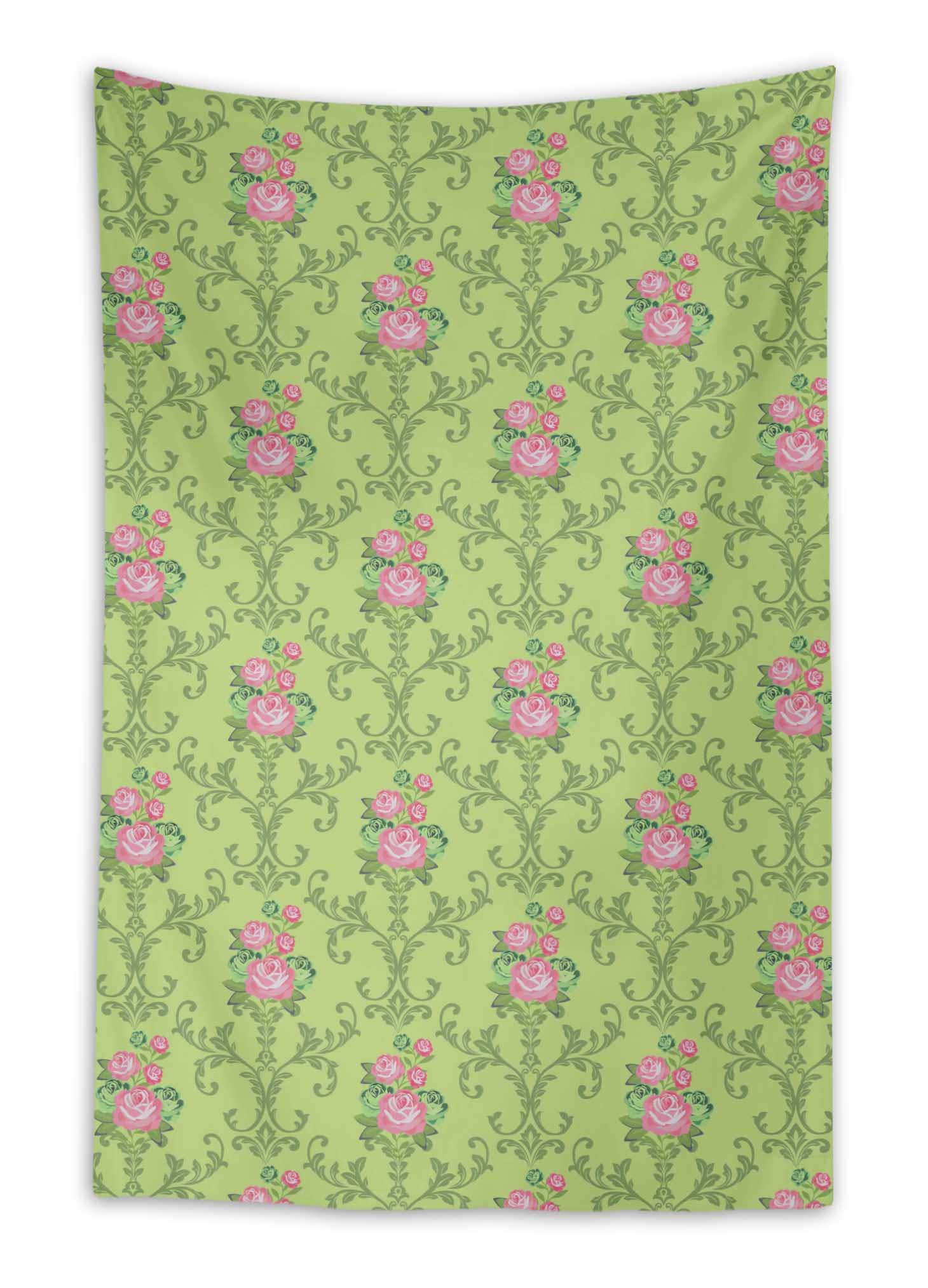 Stylish Green Floral Damask Digital Printed Tapestry - 58 x 92 Inches - Elegant Wall Decor for Bedroom & Living Room - Perfect for Boho, Vintage & Modern Home Decor