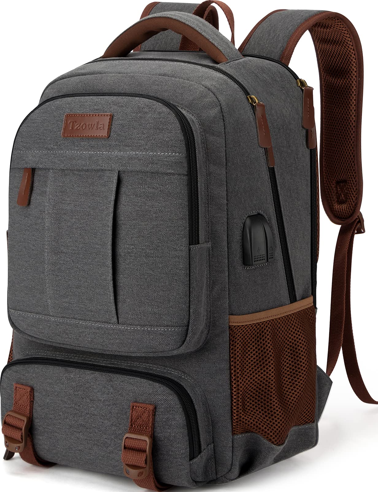 Tzowla 17.3 Inch Laptop Backpack for Men & Women - Waterproof Canvas Travel Backpack with USB Charging Port, School Bookbag & Work Rucksack - Perfect for College, Business Trips & Daily Commute