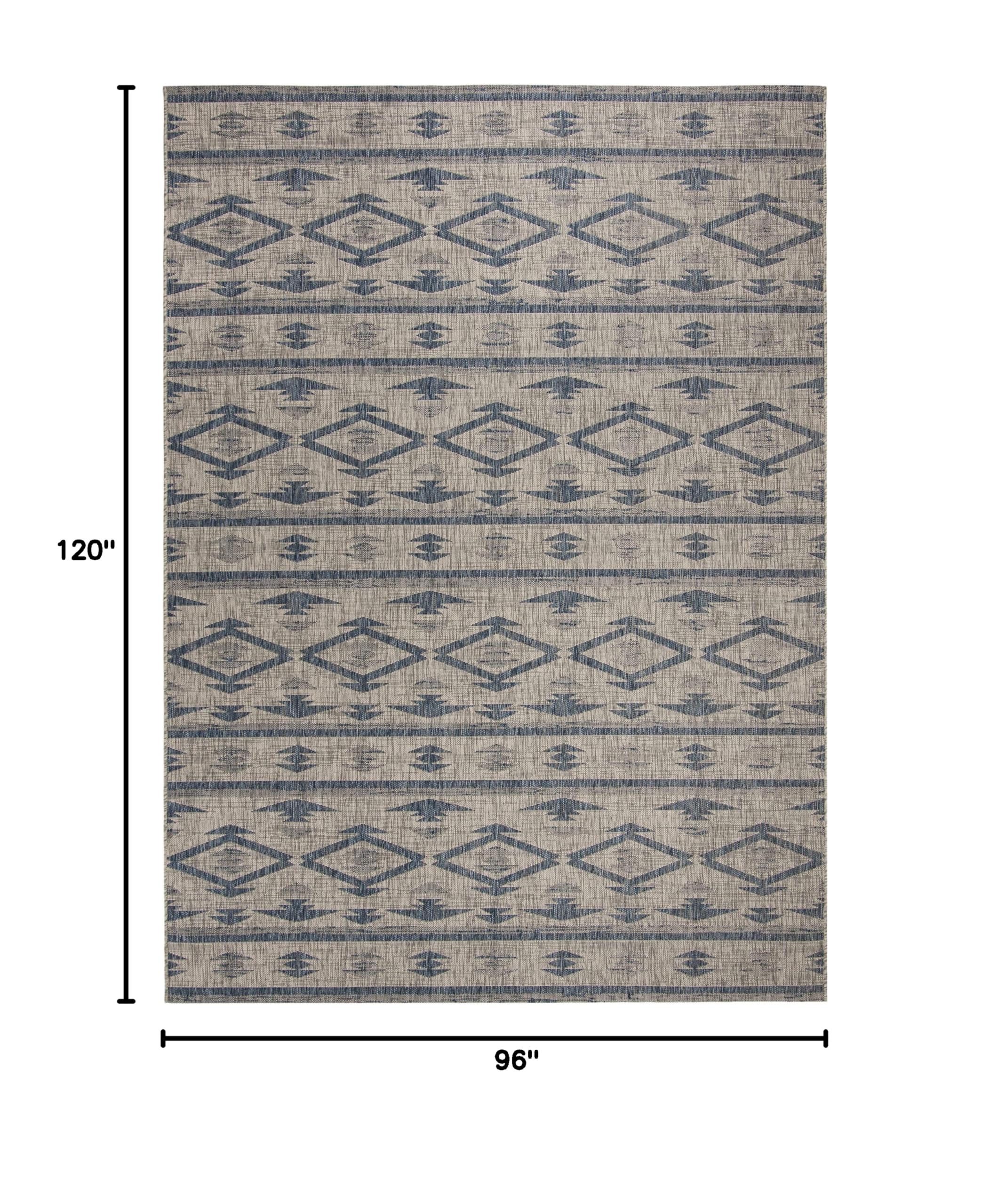 SAFAVIEH Courtyard Collection 8' x 10' Grey/Navy Indoor Outdoor Waterproof Rug - Easy to Clean, Stain Resistant for Patio, Backyard, Mudroom & High Traffic Areas