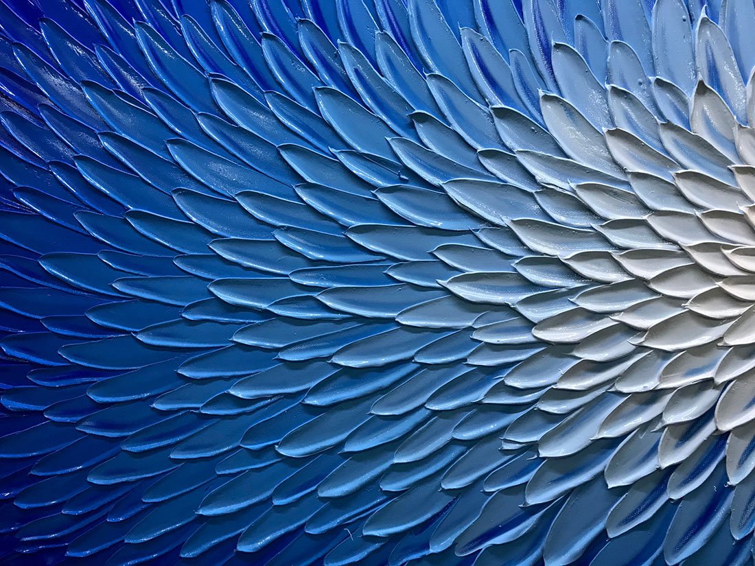 24x48 Inch Hand Painted Modern Blue White Flower Oil Painting - Wood Framed Abstract Wall Art Decor - Textured Acrylic Canvas for Living Room, Bedroom & Office