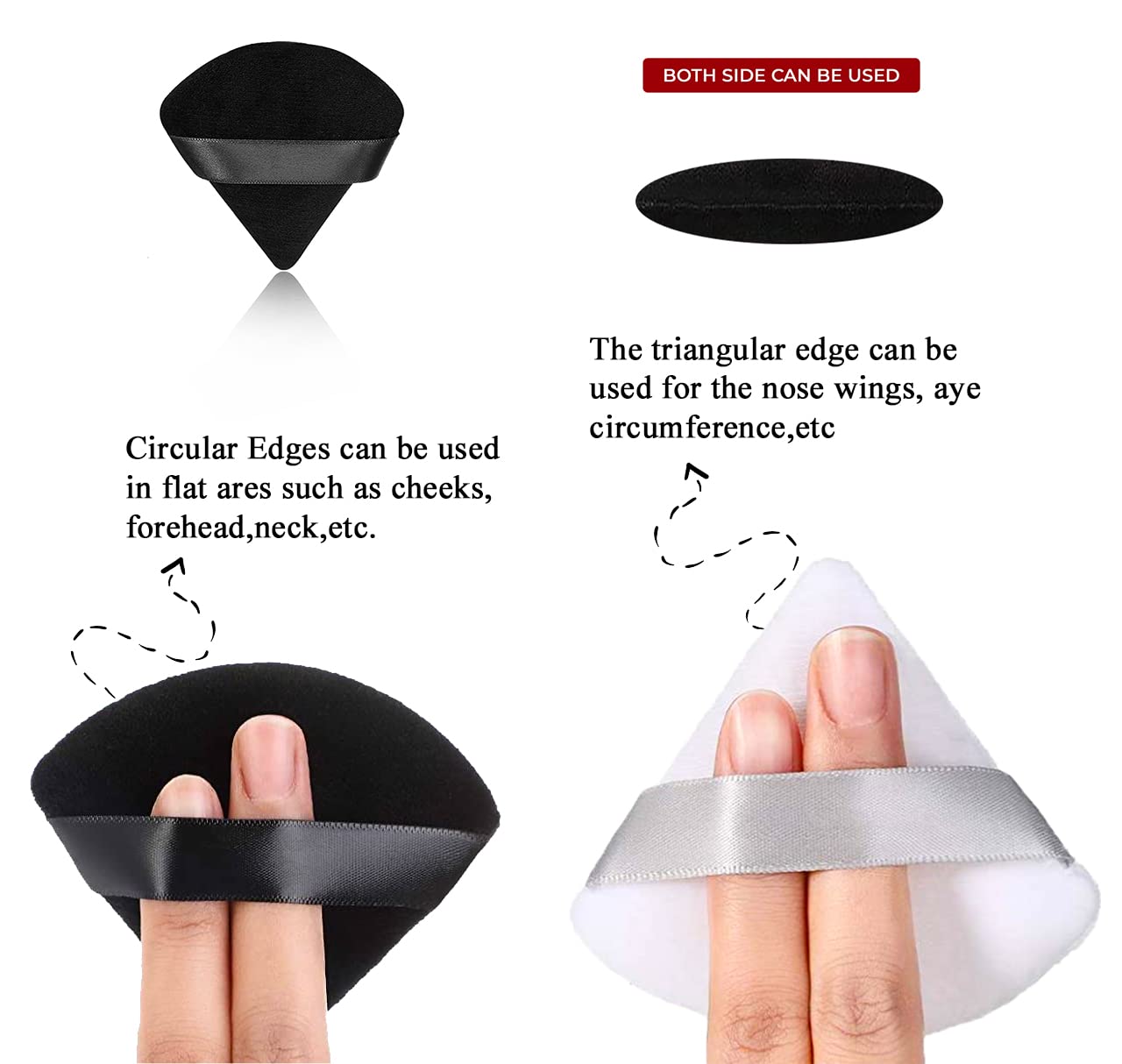 2PCS Washable Triangle Powder Puff - Soft Makeup Sponge for Foundation & Cosmetic Blending, Reusable Wet/Dry Beauty Blenders (Black & White) - Perfect for Liquid, Cream & Powder Makeup Application