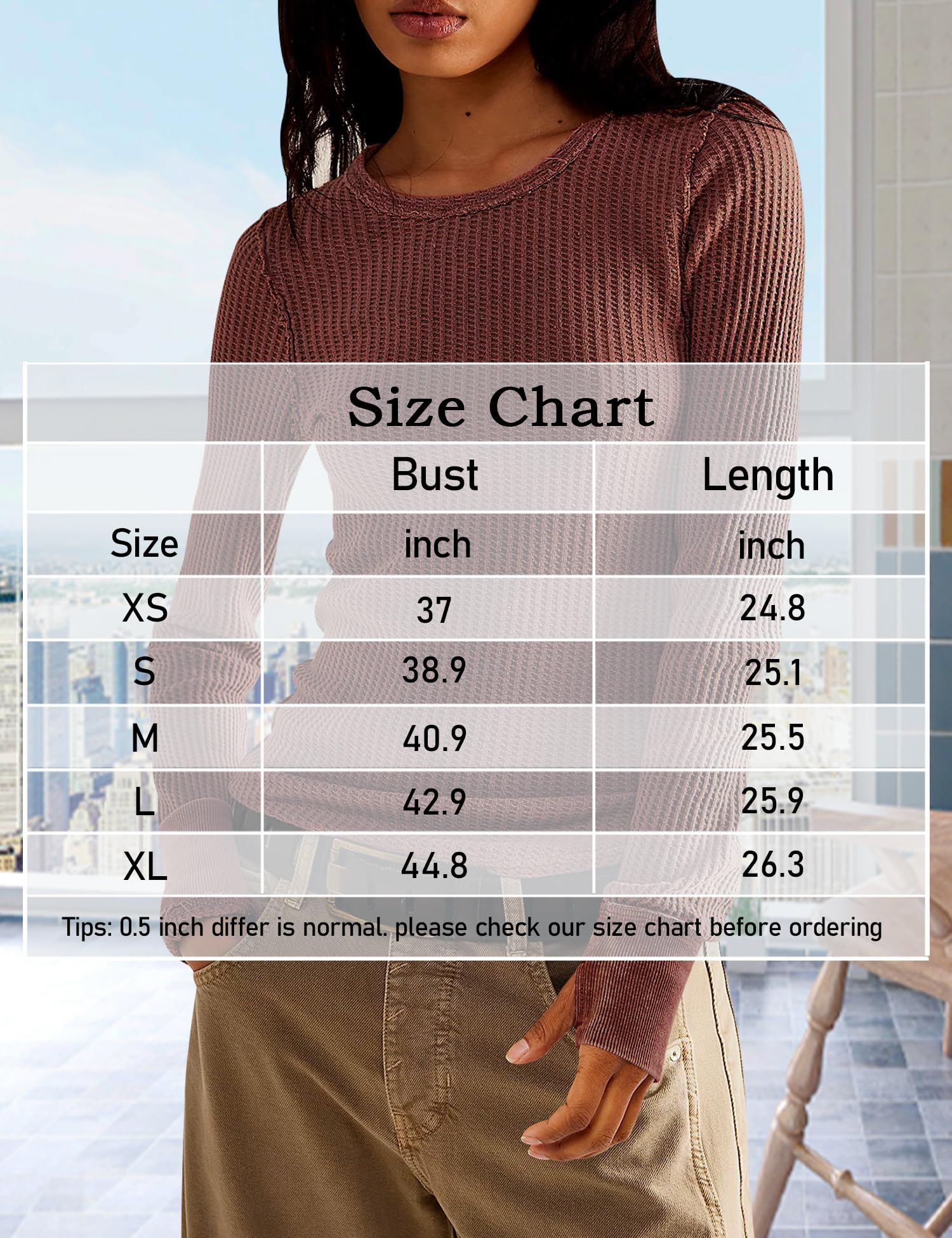 Women's Waffle Knit Long Sleeve Tops - Slim Fit Crew Neck Pullover Shirt for Casual Wear | Perfect for Fall Layering & Everyday Outfits