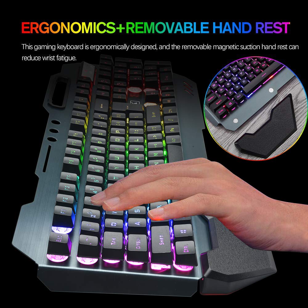 Wireless Gaming Keyboard and Mouse Combo with RGB Backlit, Rechargeable 3800mAh Battery, Metal Panel & Removable Wrist Rest - Includes RGB Gaming Mousepad (32.5x12inch) for PC, Mac, PS4, PS5 - Perfect for Gaming, Office Work & Streaming Setup