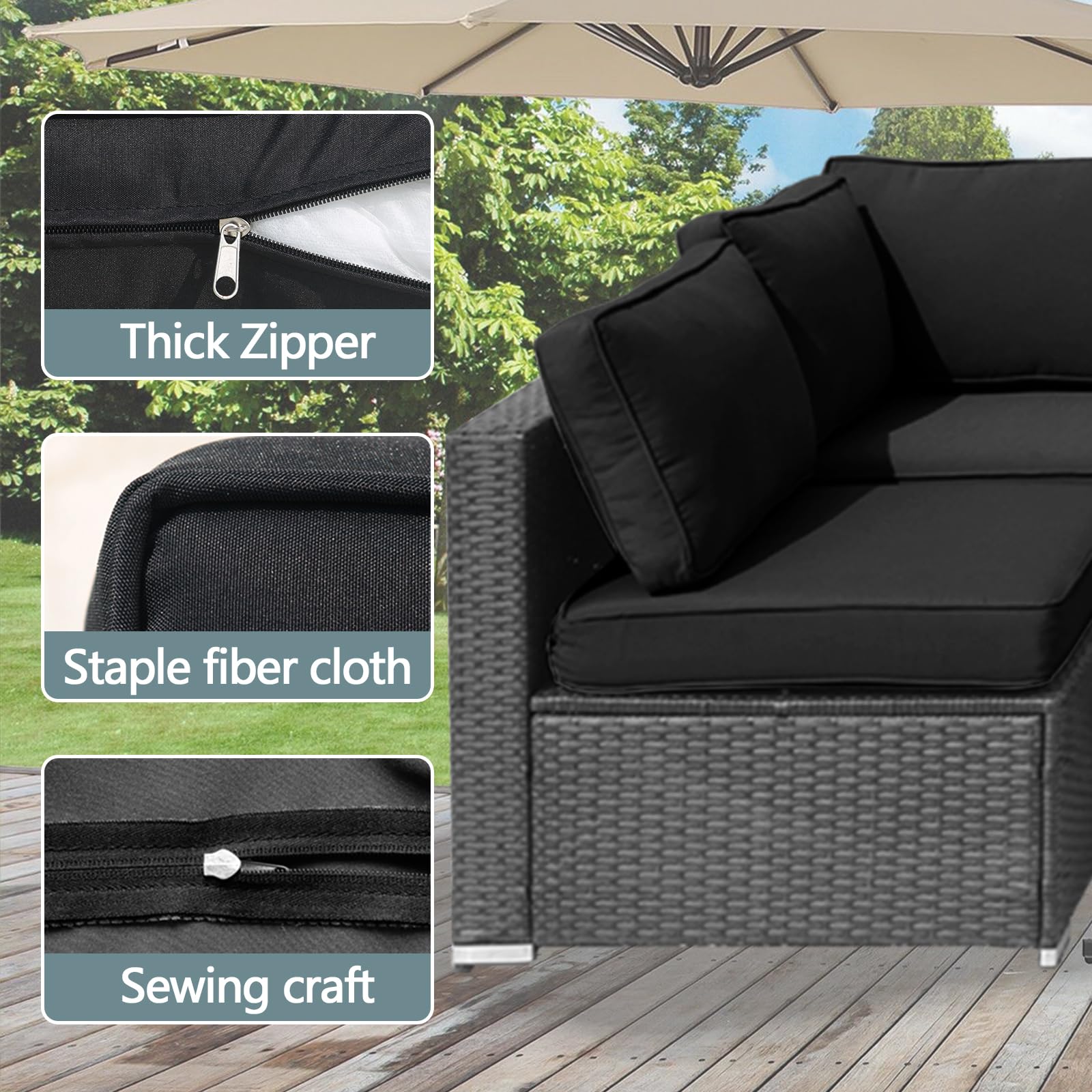 Waterproof Outdoor Patio Cushion Covers Set of 14 - Heavy Duty Replacement Covers for Patio Furniture with Zipper Closure, Fade Resistant Dark Gray - Perfect for Deck, Poolside, and Garden Furniture Protection