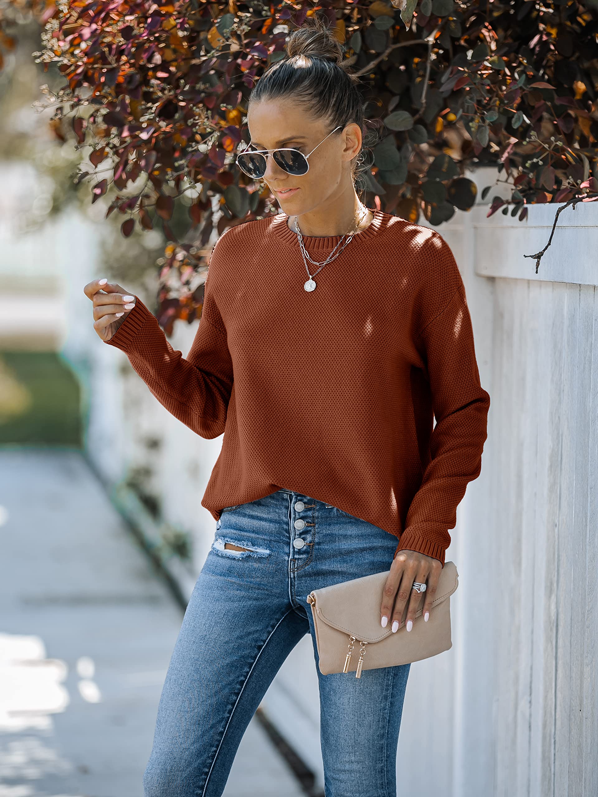 MEROKEETY Women's Oversized Knit Sweater - Long Sleeve Crew Neck Pullover Top for Fall 2025 | Cozy Casual Wear, Layering Essential, Office Outfit & Weekend Comfort