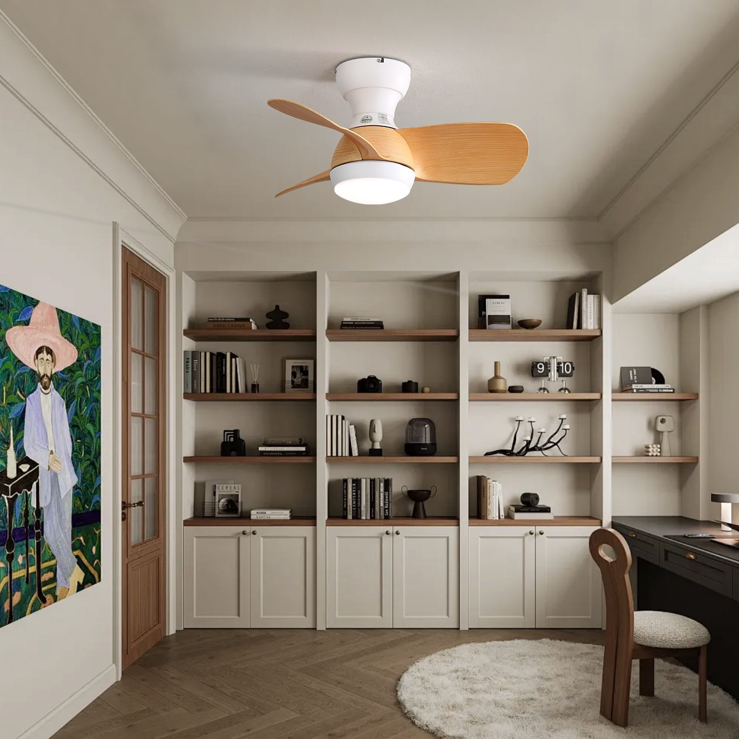 23 Inch Mini LED Ceiling Fan with Remote - 3 Speed DC Motor, 3 ABS Blades & Dimmable 3-Color Lighting - Perfect for Bedroom, Nursery or Small Room Cooling
