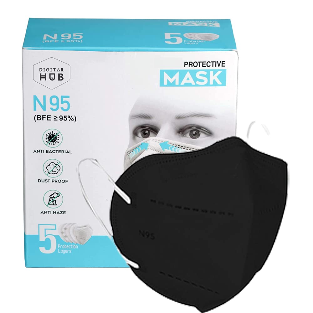 Premium Reusable N95 FFP2 Face Mask - 5-Layer Protection with Melt Blown & Hot Air Cotton Filters | Washable & Breathable | Made in India (3-Pack, Black) | Ideal for Travel, Work & Daily Protection