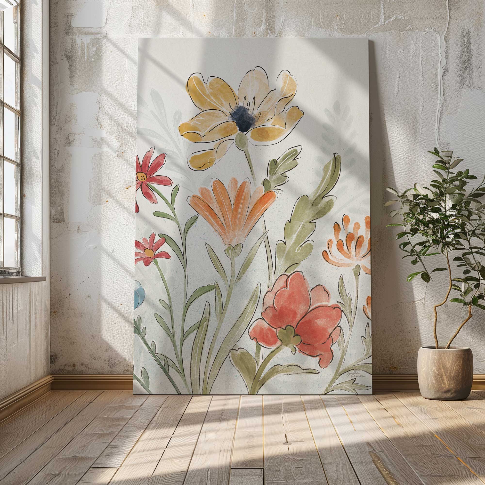 Garden Melody in Bloom III - Large Floral Canvas Wall Art Print for Living Room, Bedroom & Office Decor | Nature Inspired Home Decorations