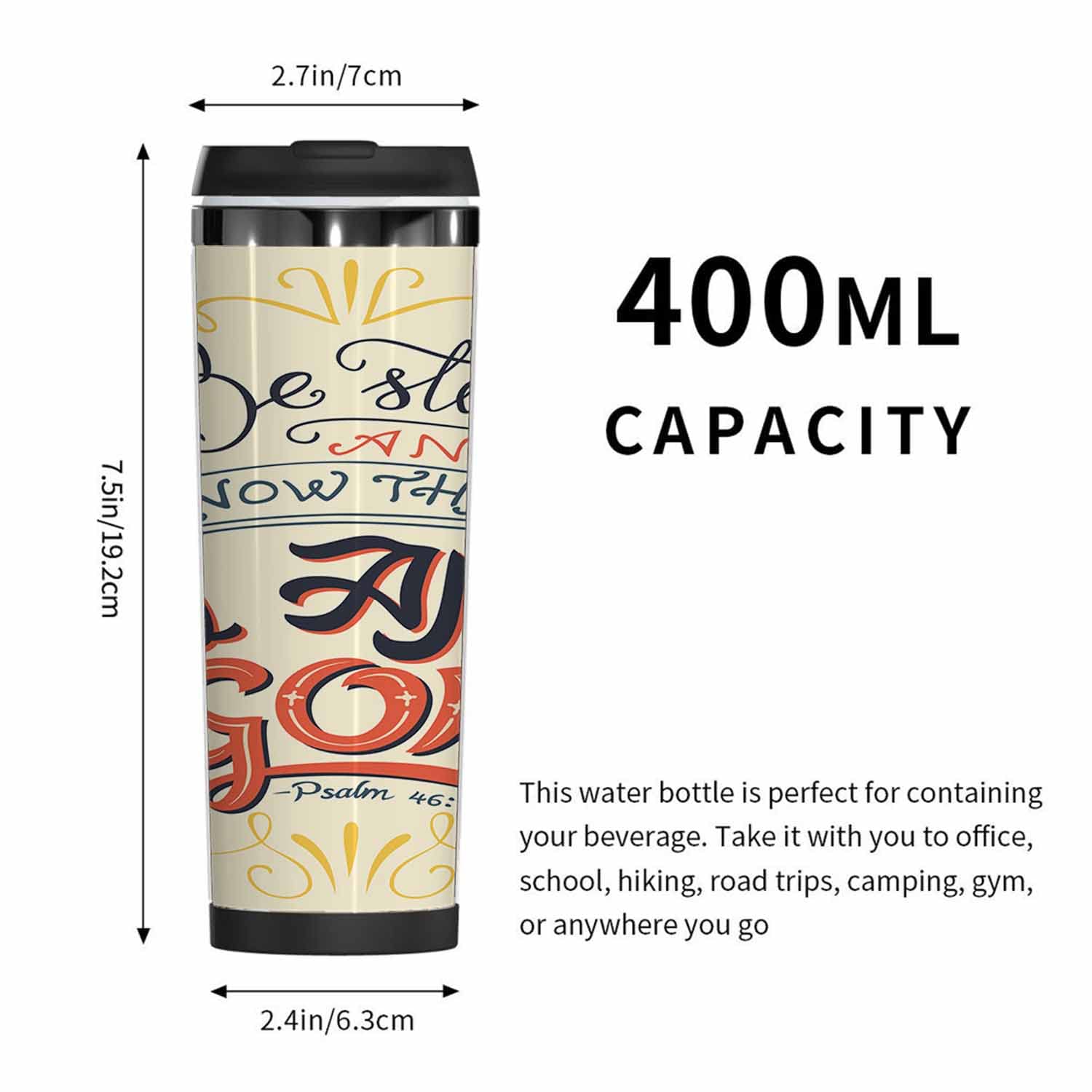 WONDERTIFY Bible Coffee Mug - Stainless Steel, Double Walled - Psalm 46:10 for Travel & Gifts