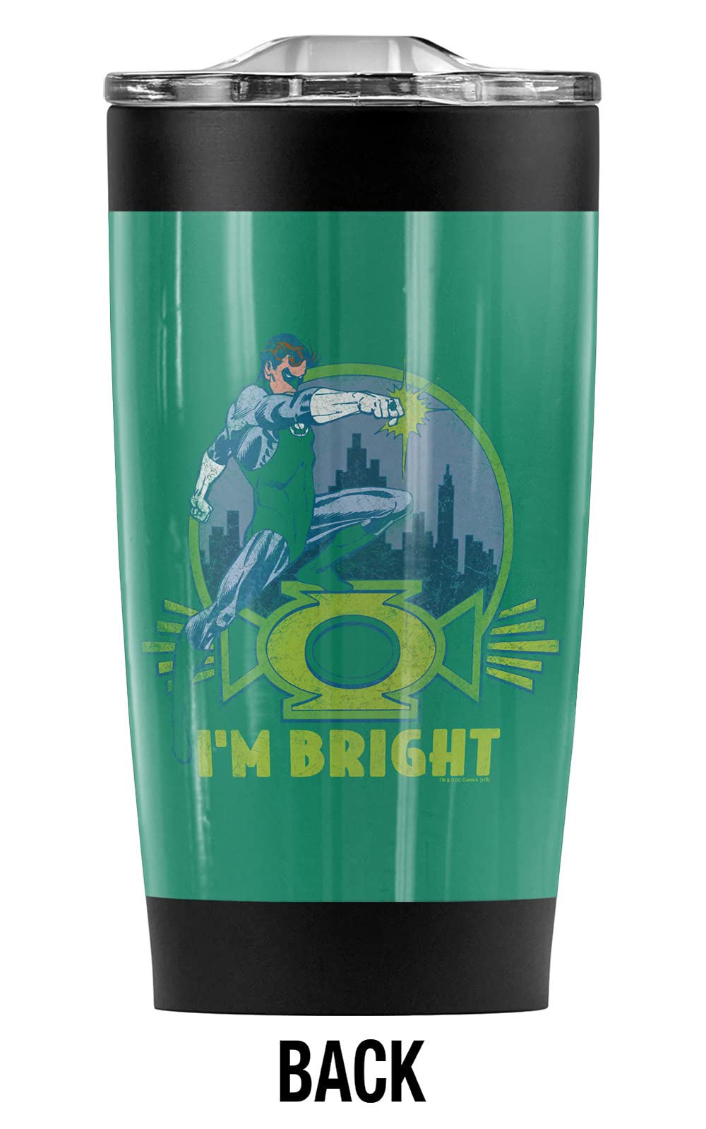 Green Lantern 'I'm Bright' 20 oz Stainless Steel Tumbler - Vacuum Insulated Travel Mug with Leakproof Lid for Coffee, Tea & Cold Drinks | Perfect for Office, Gym & Outdoor Adventures