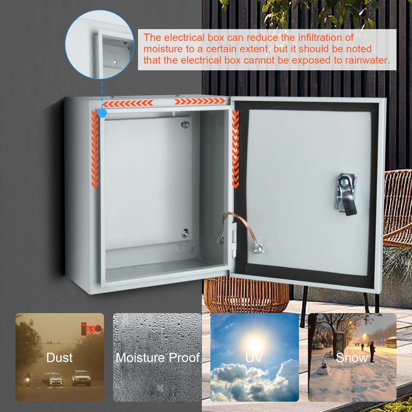 Steel Electrical Junction Box - Indoor & Outdoor Waterproof & Dustproof Metal Enclosure with Safety Locks & Mounting Plates | Universal Electric Equipment Protection for Home, Garage & Industrial Use