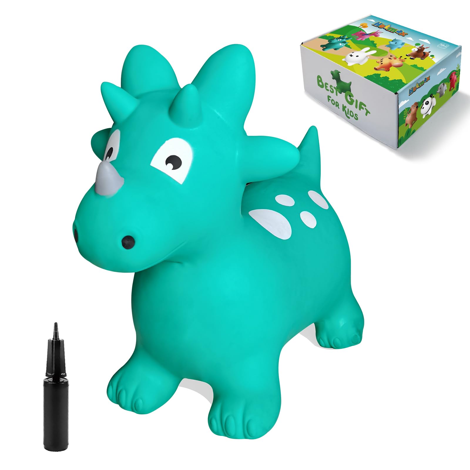 HotMax Inflatable Triceratops Hopper Toy - Bouncy Ride-On Dinosaur for Kids, Fun Jumping Animal Toy for Toddlers & Preschoolers - Perfect Birthday Gift for Boys & Girls - Indoor/Outdoor Play, Party Favors, Active Playtime