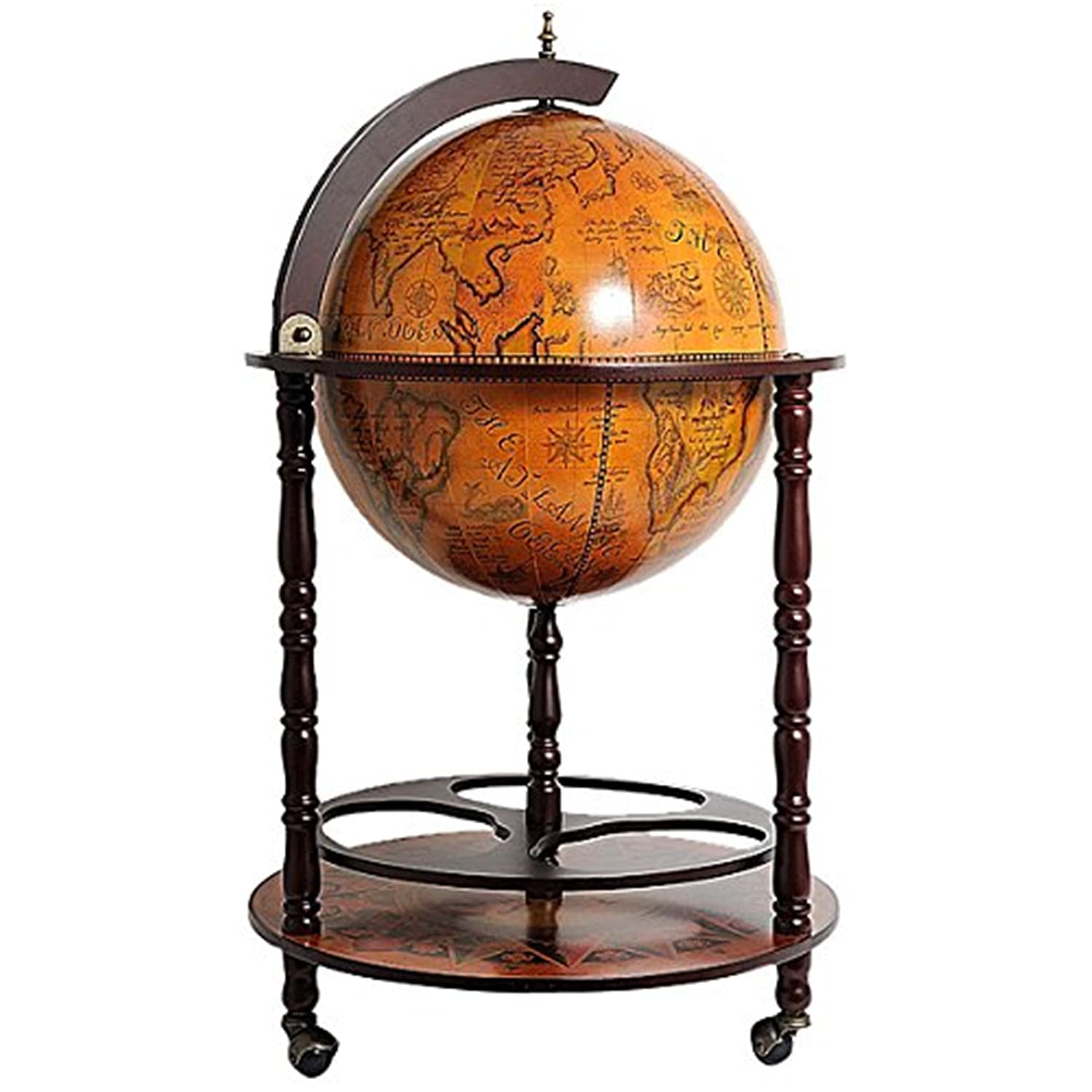 Vintage Globe Drink Cabinet - 17.75-Inch Antique Style Home Bar with Storage | Perfect for Living Room, Man Cave, or Home Office Decor | Old Modern Handicrafts Dropship