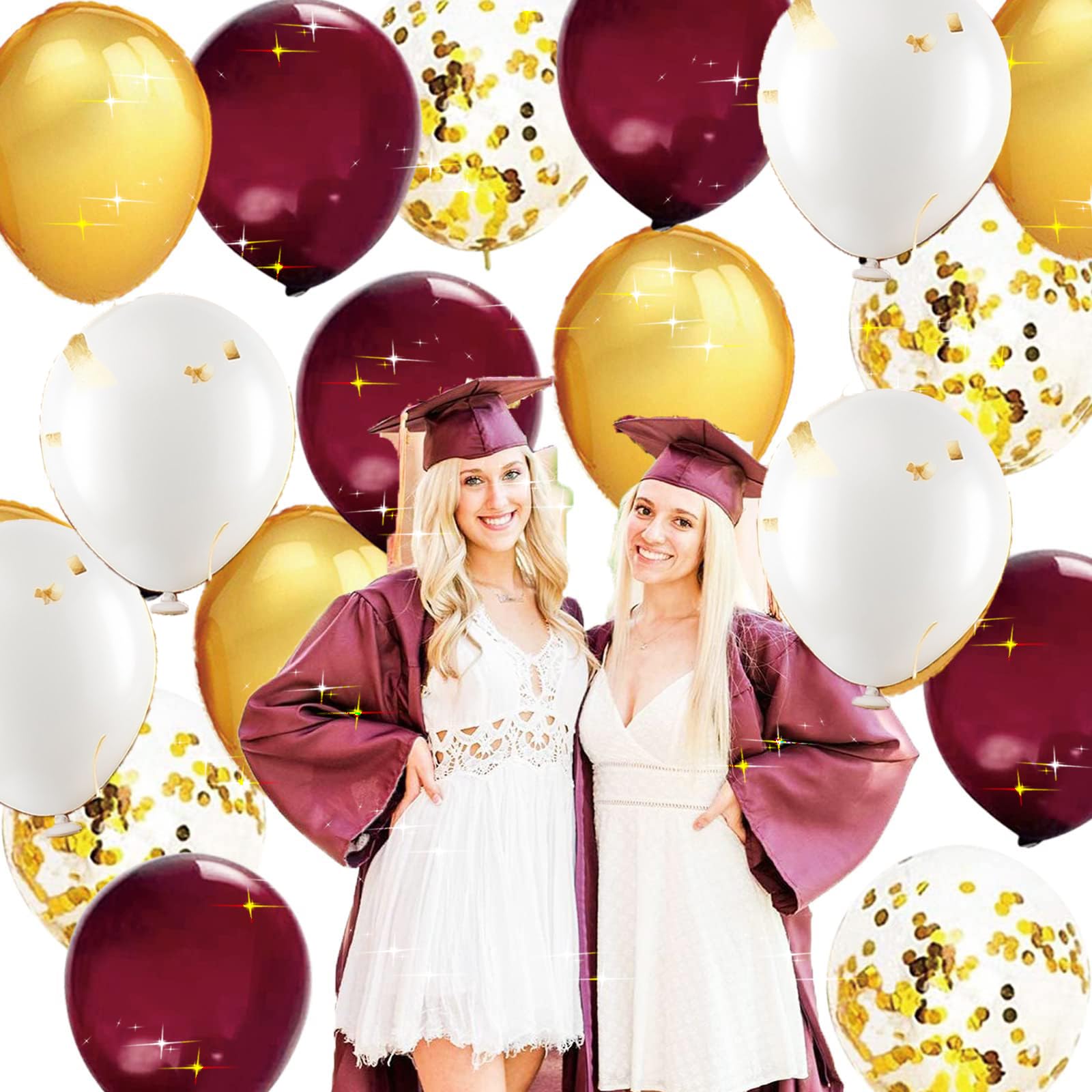 2025 Maroon & Gold Graduation Party Decorations Set - 40pcs Burgundy Gold White Balloons for ASU/FSU Graduation, Fall Weddings, Bridal Showers & Birthday Parties - Elegant Home & Event Decor