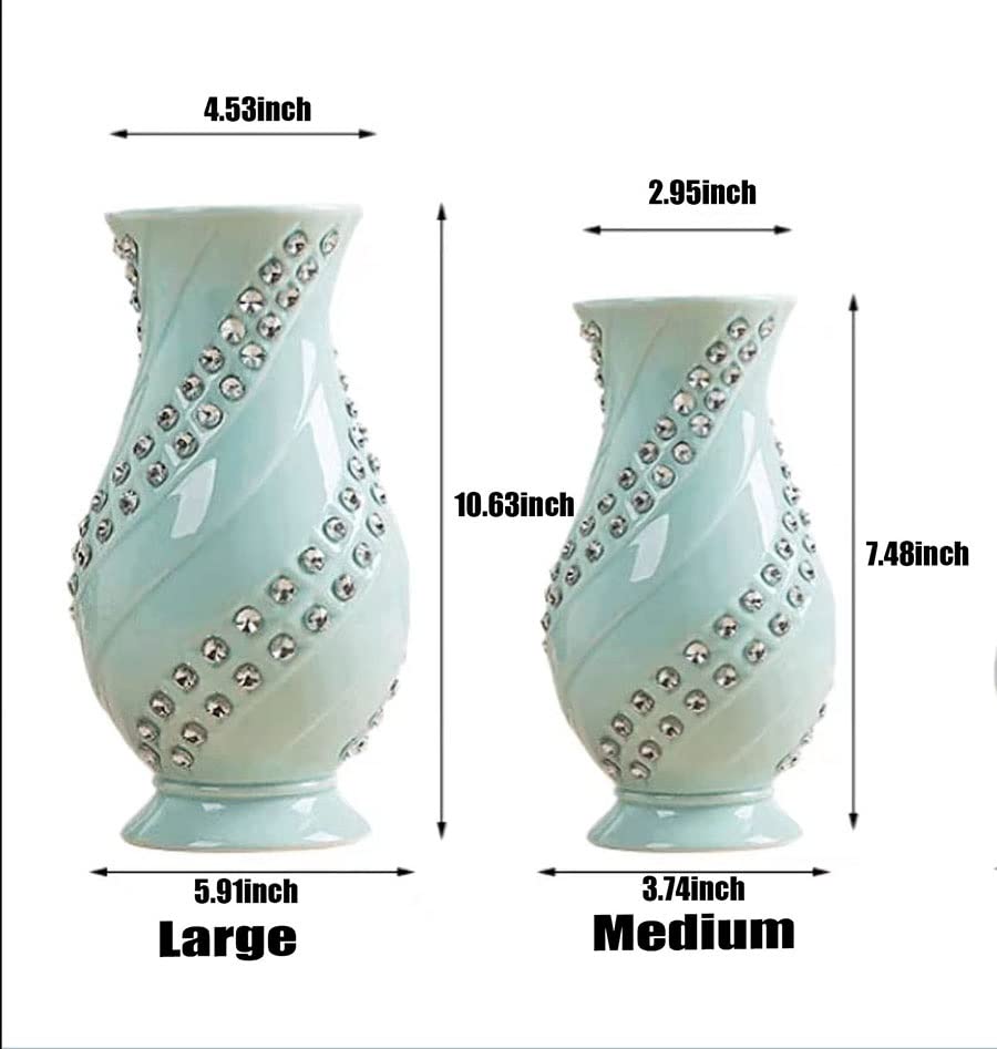 Nordic Style Minimalist Modern Handcrafted Diamond Ceramic Vase - Green Large Home Decor for Living Room, Office Desk & Wedding Centerpiece | Elegant Floral Arrangement Display