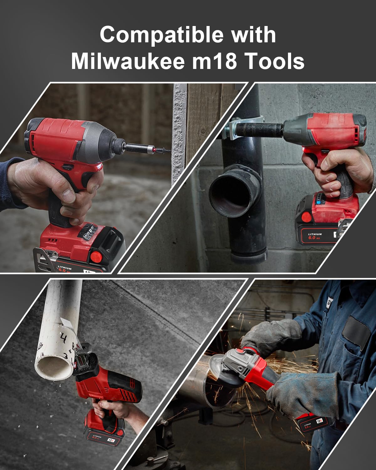 4-Pack 6.0AH M-18 18V Lithium-Ion Battery Replacement for Milwaukee M18 Power Tools - Perfect for Drills, Saws & Cordless Tools