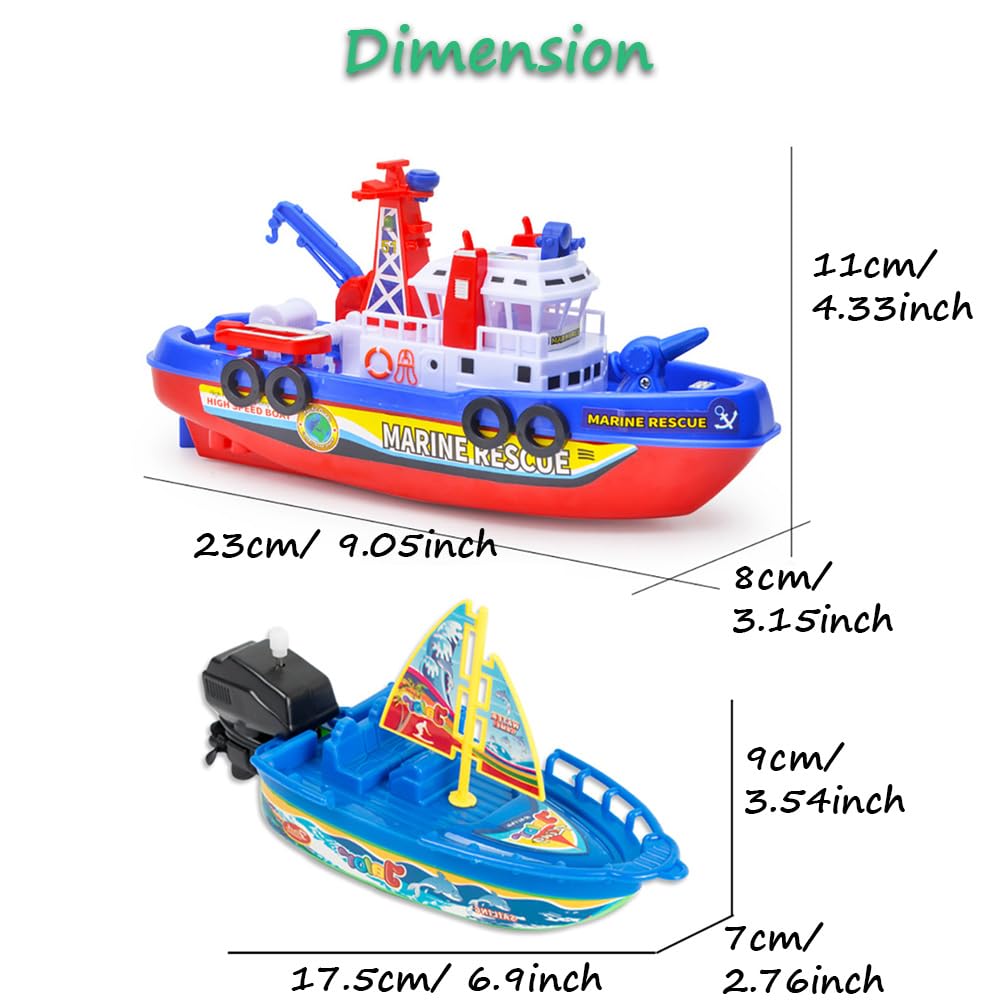 Electric Fireboat & Sailboat Toy Set with Sound & Light - Water Spray Fire-Fighting Ship & Wind-Up Sailing Boat Bath Toys for Kids | Marine Rescue Play, Pool & Bathtub Fun