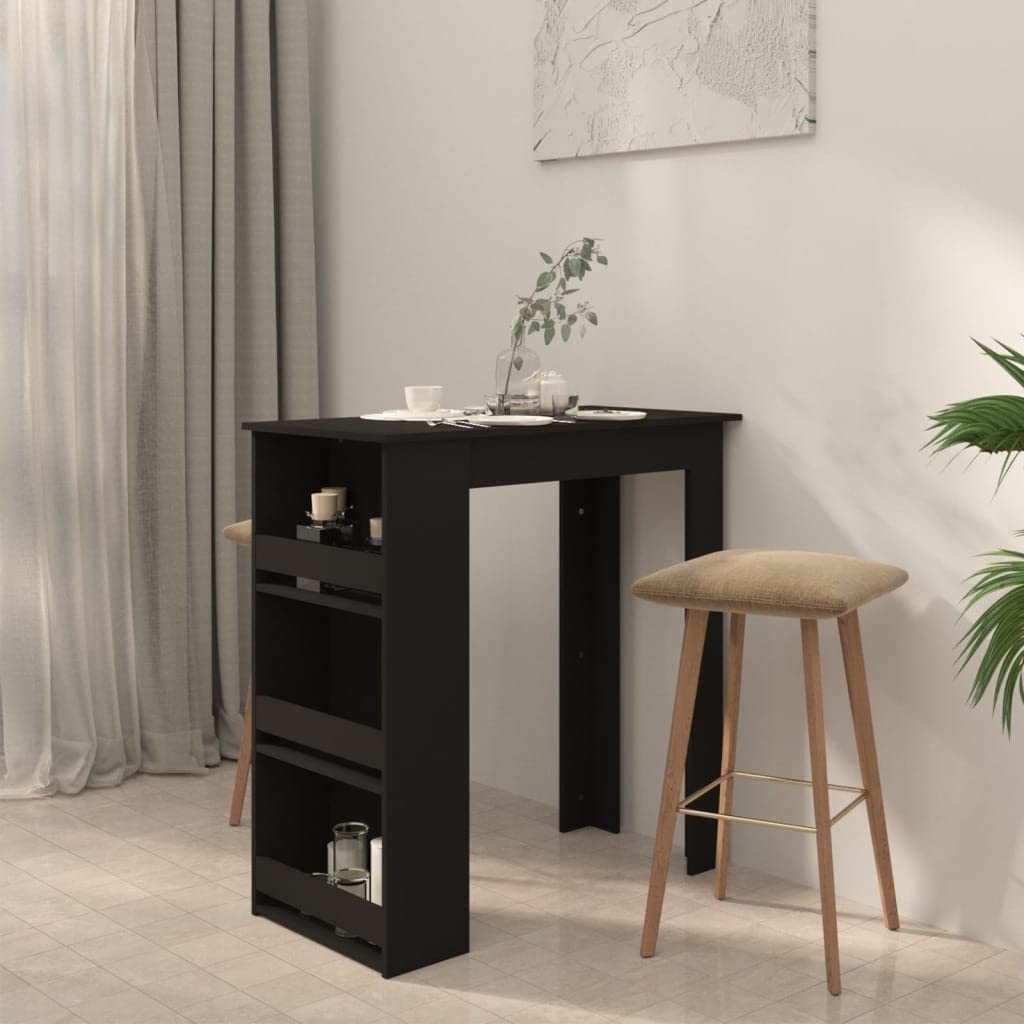Black Engineered Wood Bar Table with Storage Rack - 40.2