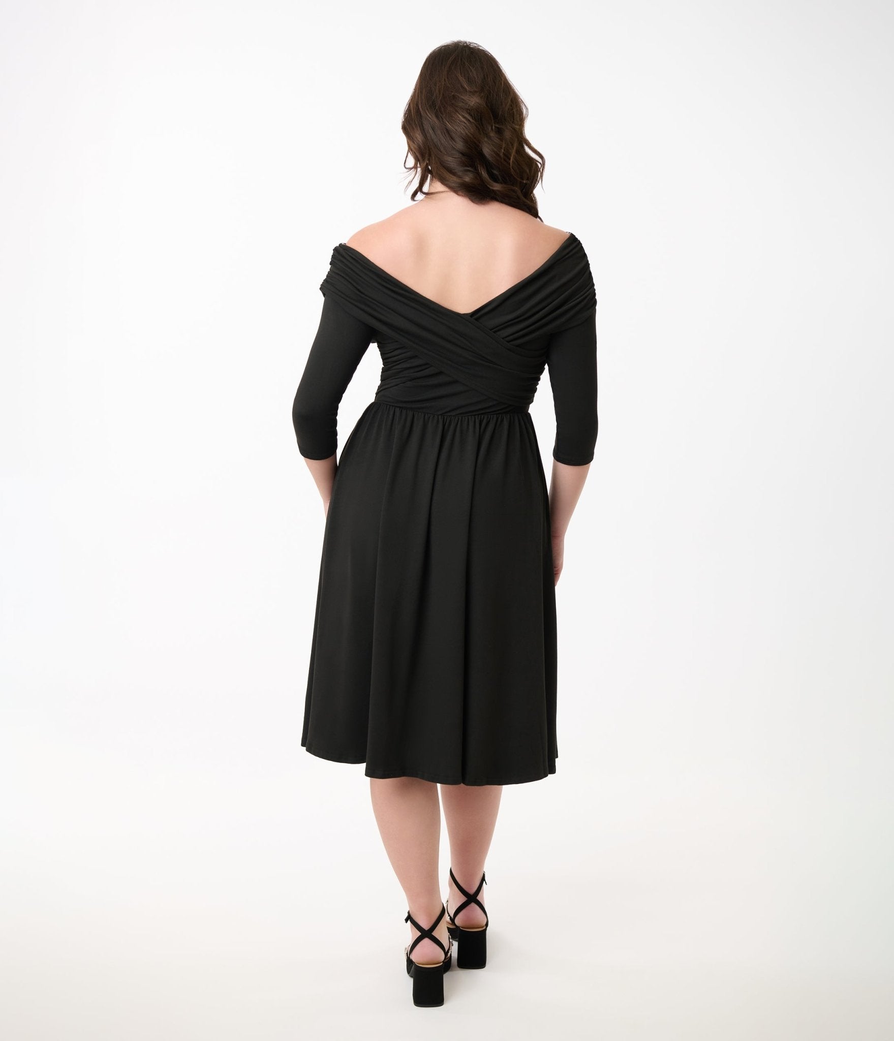 Vintage Black Off-Shoulder Shirred Swing Dress - Flowy Summer Dress for Women, Perfect for Beach Vacations, Date Nights & Special Occasions
