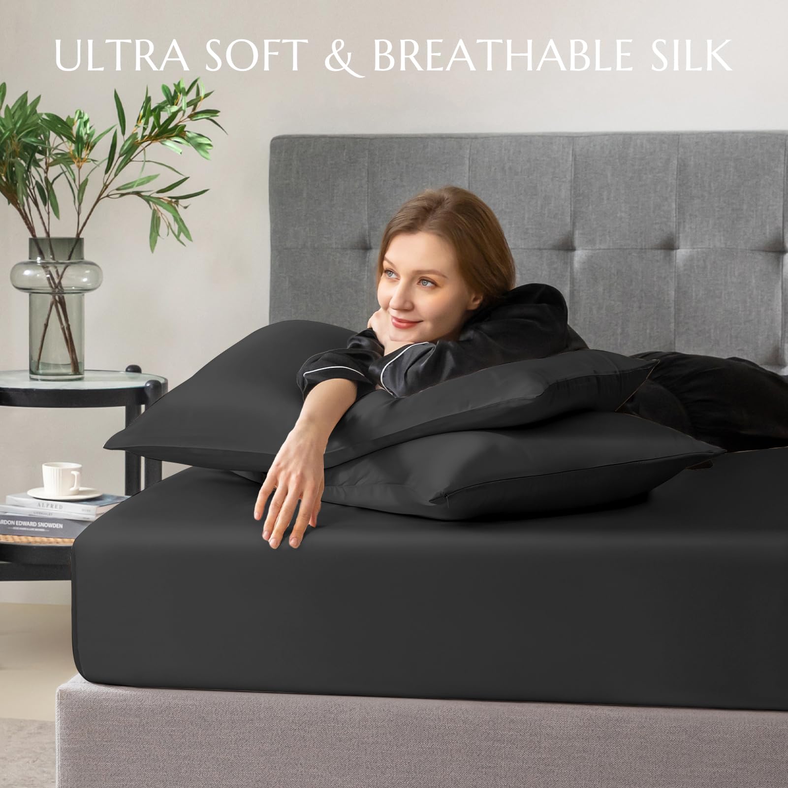 100% Mulberry Silk Fitted Sheet Set - 3 Piece Luxury Bedding with 16