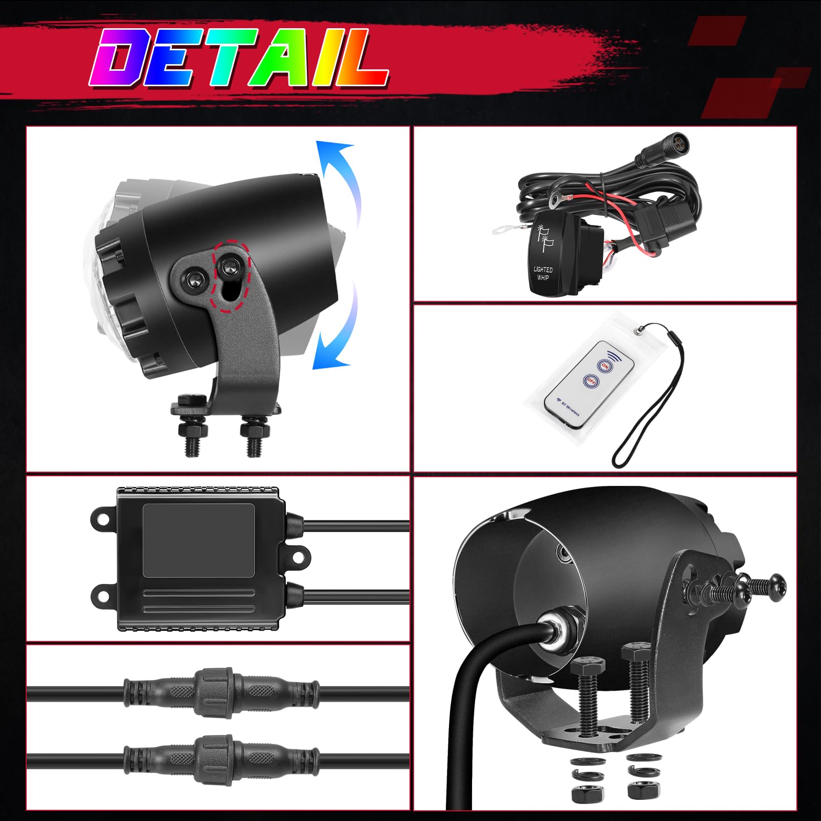 OFFROADTOWN Upgraded RGBW LED Whip Lights with Remote Control - Chase Light Antenna for UTV, ATV, SXS, RZR, Can-Am, Polaris, Truck, Jeep & Boat - Perfect for Night Off-Roading, Camping & Outdoor Adventures