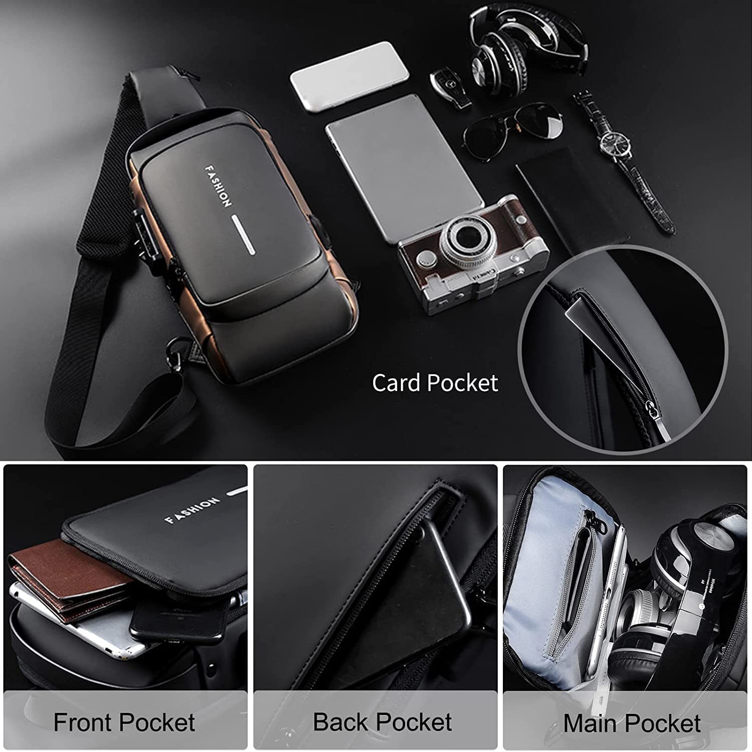 Anti-Theft Waterproof Crossbody Sling Bag with USB Charging Port & Password Lock - Secure Travel Shoulder Bag for Hiking, Camping, Biking & Daily Commute - Durable Chest Pack for Men & Women (1PC)