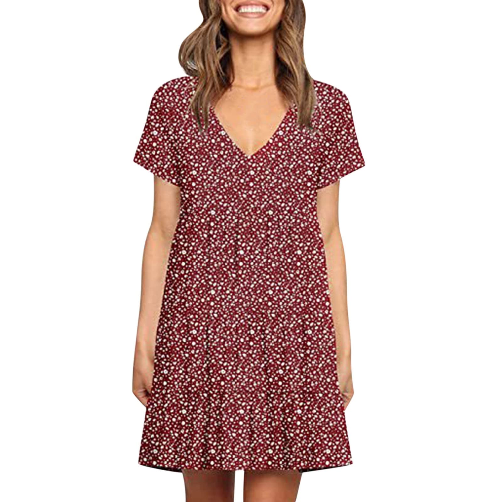 Women's Summer V-Neck Short Sleeve Elegant Leopard Print Maxi Dress - Sexy Casual Layered Midi Dress for Beach, Party & Everyday Wear