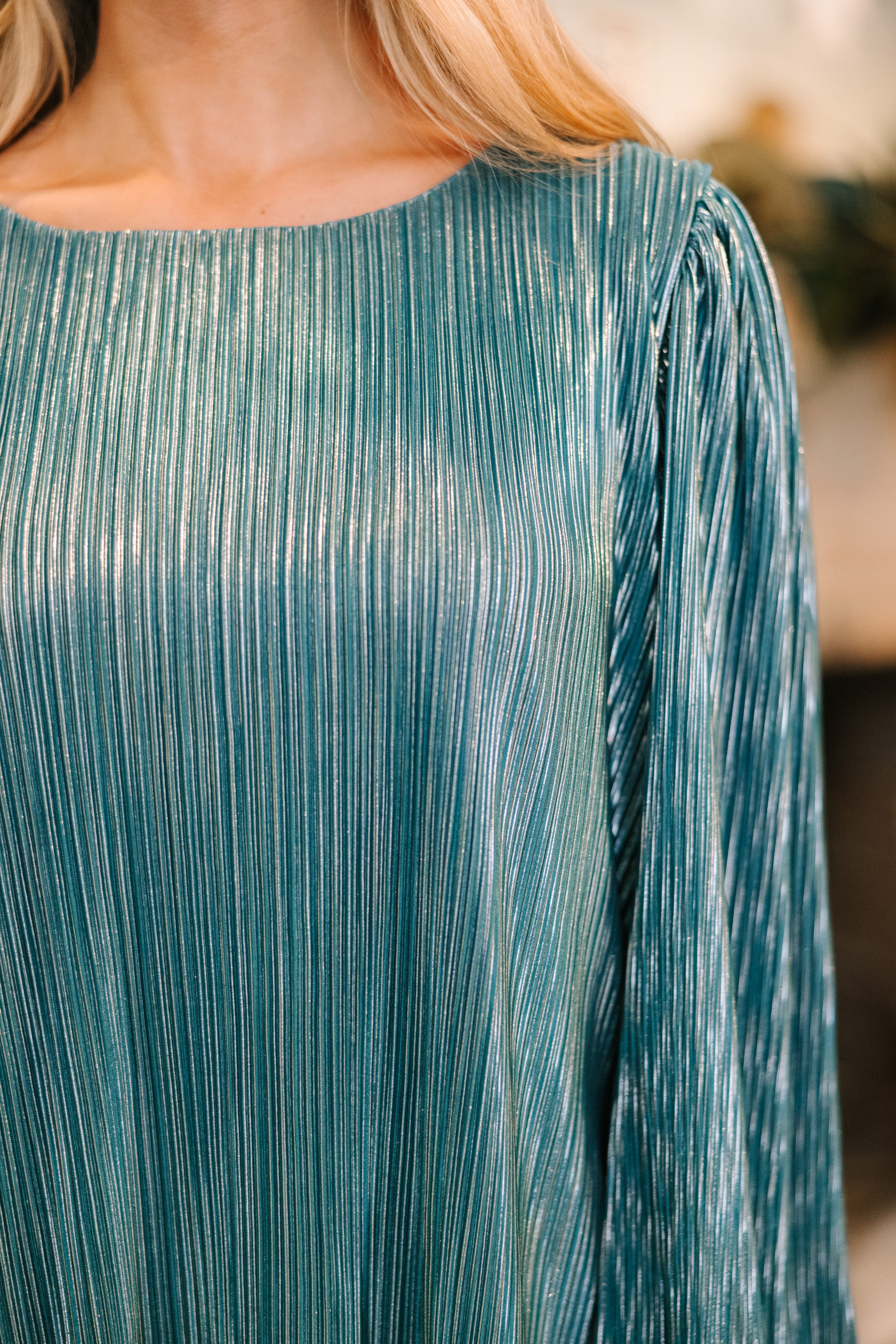 Emerald Metallic Blouse for Women - Elegant Shiny Party Top for Night Out, Date Night, and Special Occasions