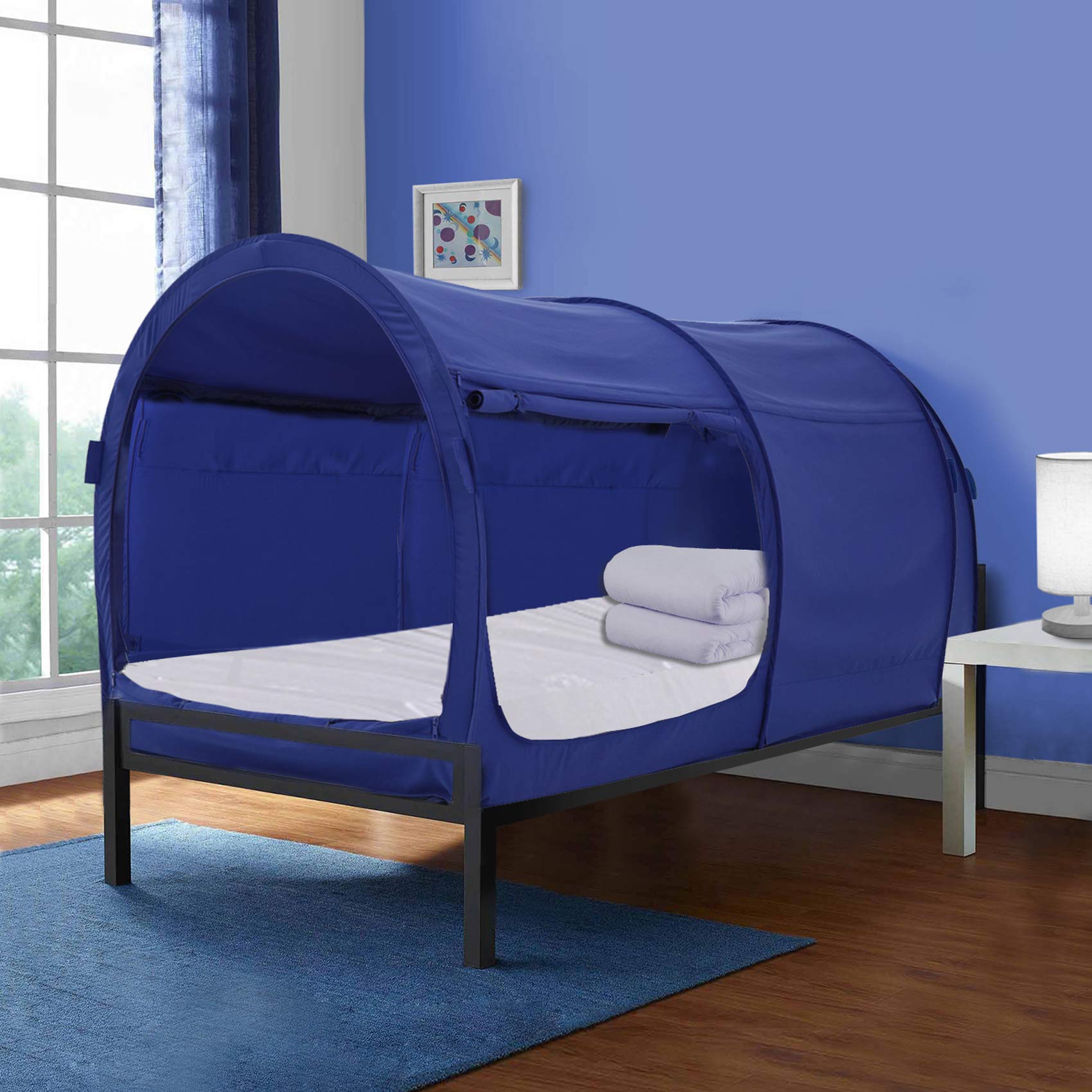 Alvantor Bed Canopy Tent - Twin Size Privacy Sleeping Tent for Kids & Adults, Breathable Grey Pop-Up Bed Tent with Portable Frame, Light Reducing Indoor Canopy (Mattress Not Included) - Perfect for Bedrooms, Dorms, Camping & Creating Cozy Privacy Spaces