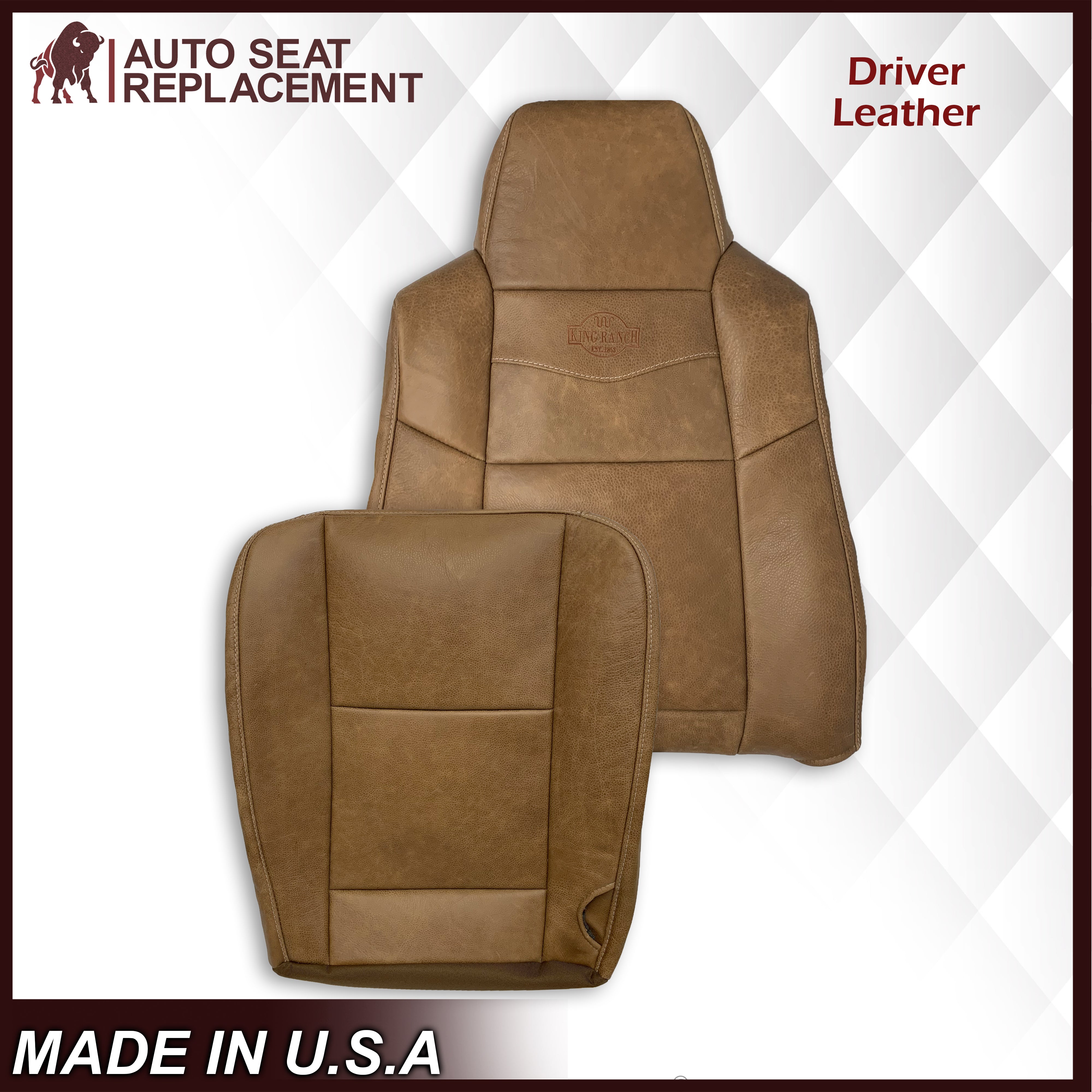 2002-2007 Ford F250 F350 King Ranch Replacement Seat Covers - Genuine Cowhide Leather or Premium Vinyl - Durable Front Seat Protection for Trucks & Off-Road Adventures