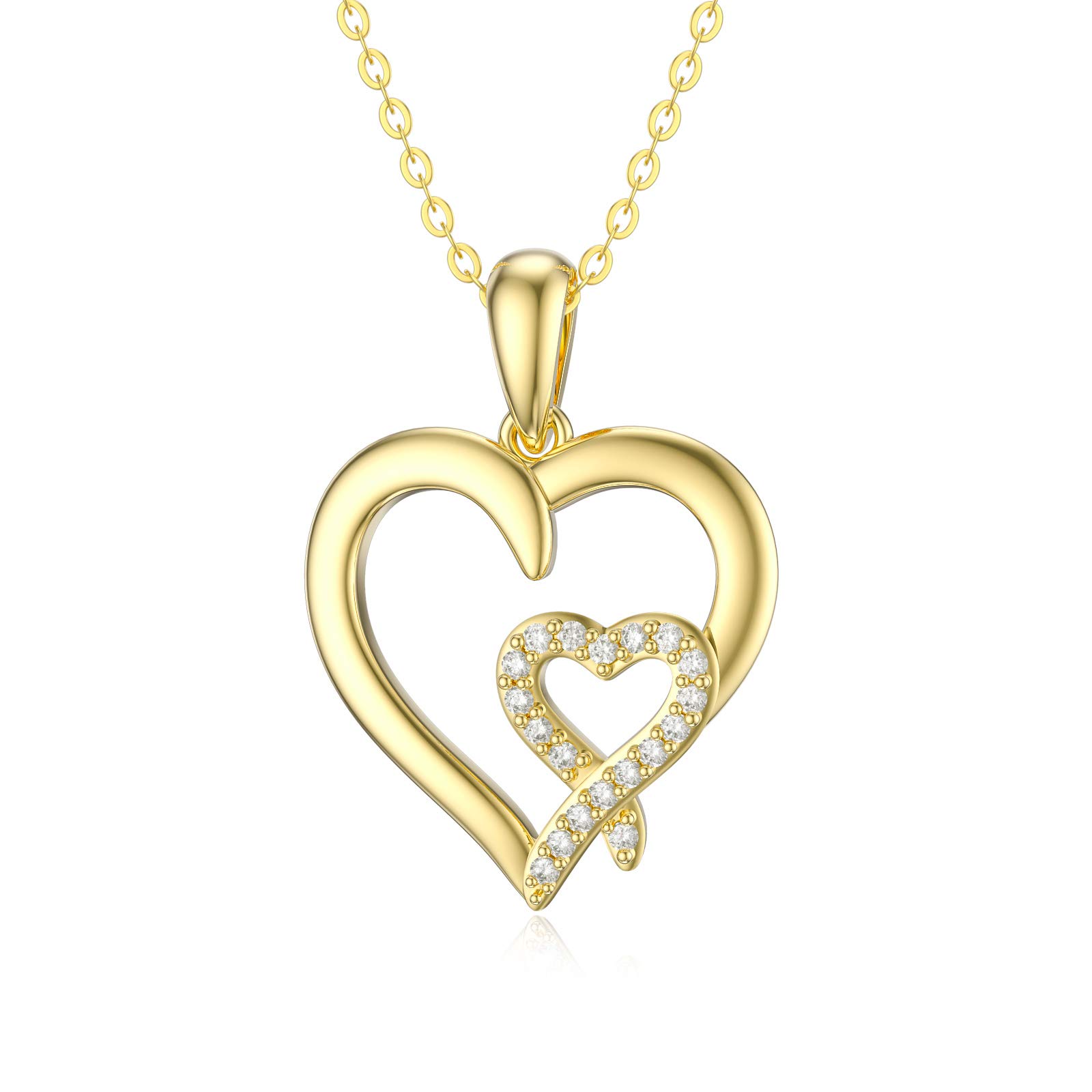 14K Solid Gold Heart Necklace for Women - Real Gold 