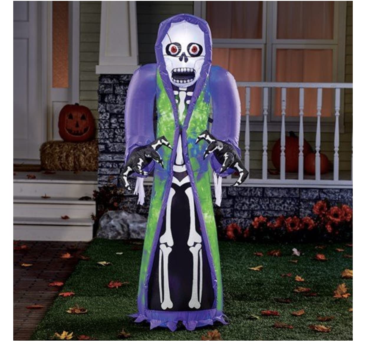 5ft Inflatable Halloween Skeleton Reaper Yard Decoration - Scary Outdoor Decor for Halloween Party, Haunted House & Front Yard Display