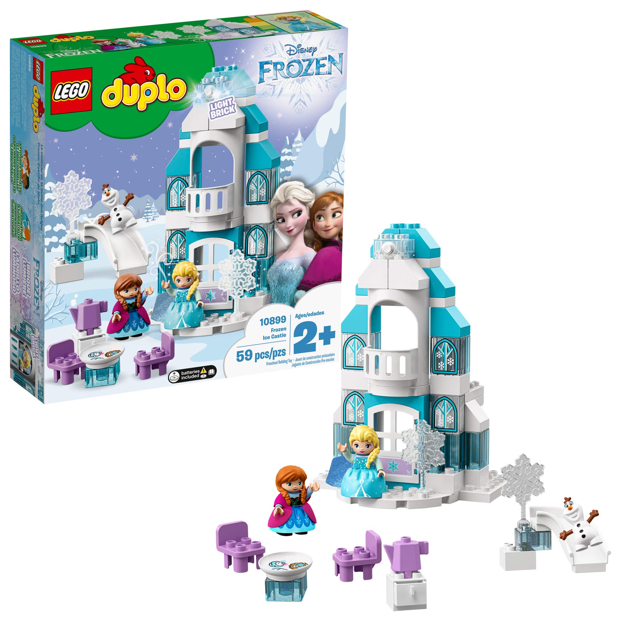 LEGO DUPLO Disney Princess Frozen Ice Castle Building Set 10899 - Includes Light Brick, Elsa & Anna Mini Dolls & Olaf Figure - Creative Construction Toy for Toddlers Age 2+ - Perfect Gift for Girls & Boys - Birthday Party, Pretend Play & Early Learning Activity