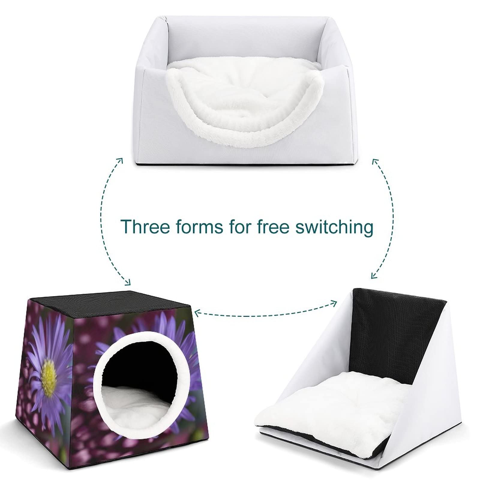 3-in-1 Multi-Functional Cat House - Washable Pet Bed & Sofa with Daisy Print, Indoor/Outdoor Kitty Shelter (Purple & Yellow) - Perfect for Living Rooms, Patios & Pet-Friendly Spaces
