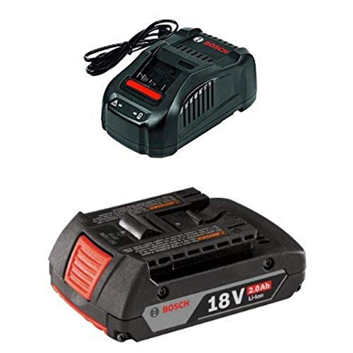 Bosch BC1880 18V Lithium-Ion Battery Charger with 2.0AH Battery - Fast Charging for Power Tools, Drills & Outdoor Equipment | Perfect for DIY Projects & Professional Use