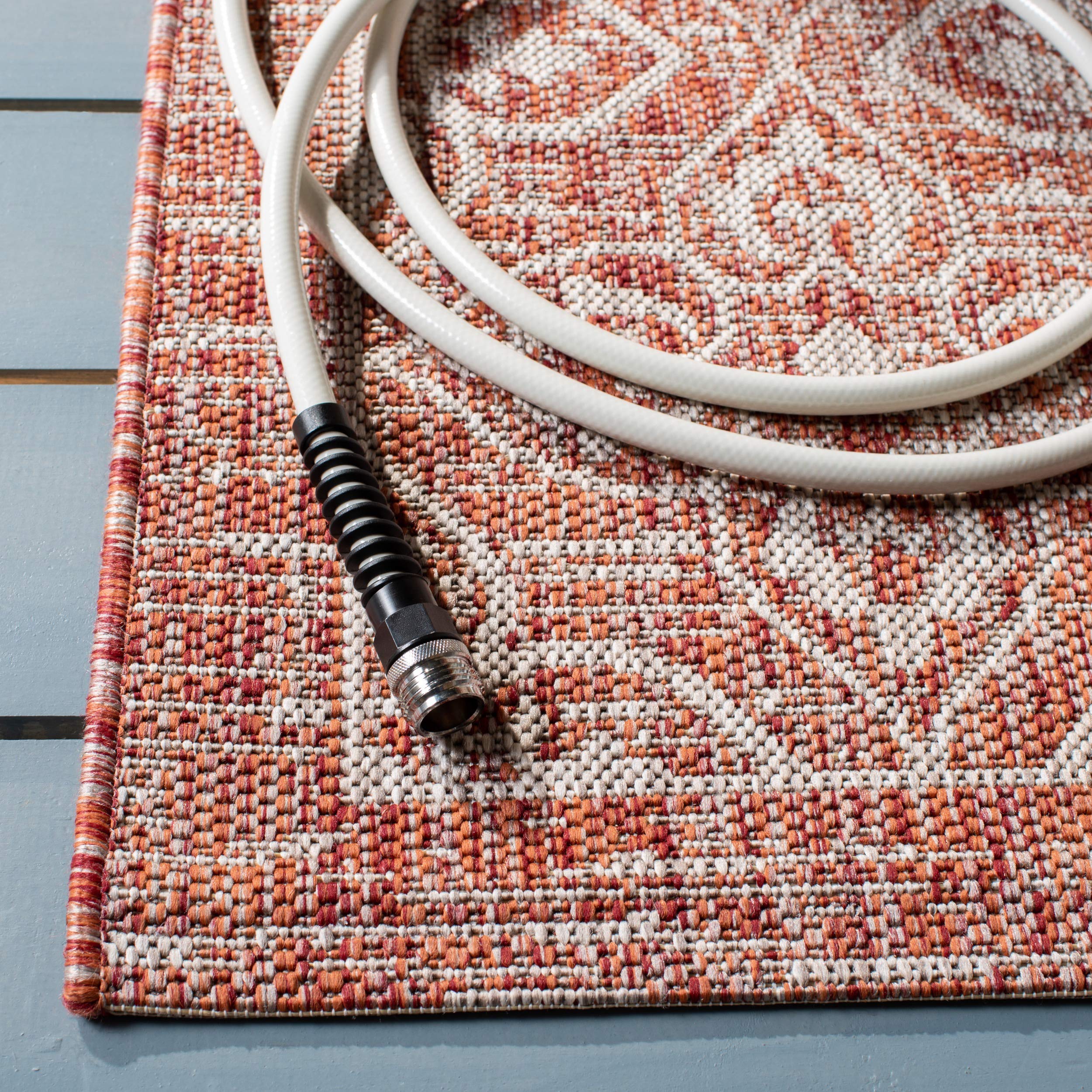 SAFAVIEH Courtyard Collection 8' x 11' Rust & Light Grey Indoor Outdoor Waterproof Rug - Easy Clean Area Carpet for Patio, Backyard, Mudroom, Deck & Poolside